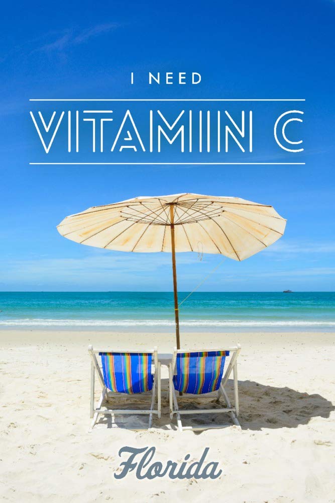 Florida Sunshine Vitamin C Beach Chairs & Umbrella Set - 16x24 Gallery Quality Metal Wall Art Decor for Patio, Poolside & Coastal Home Decor