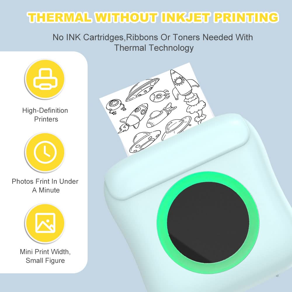 Print Pods Mini Portable Bluetooth Sticker Printer - Wireless Thermal Inkless Label Maker for Journals, Memos & Photos - Includes 5 Thermal Paper Rolls - Perfect for DIY Crafts, Scrapbooking & Home Organization (Blue)