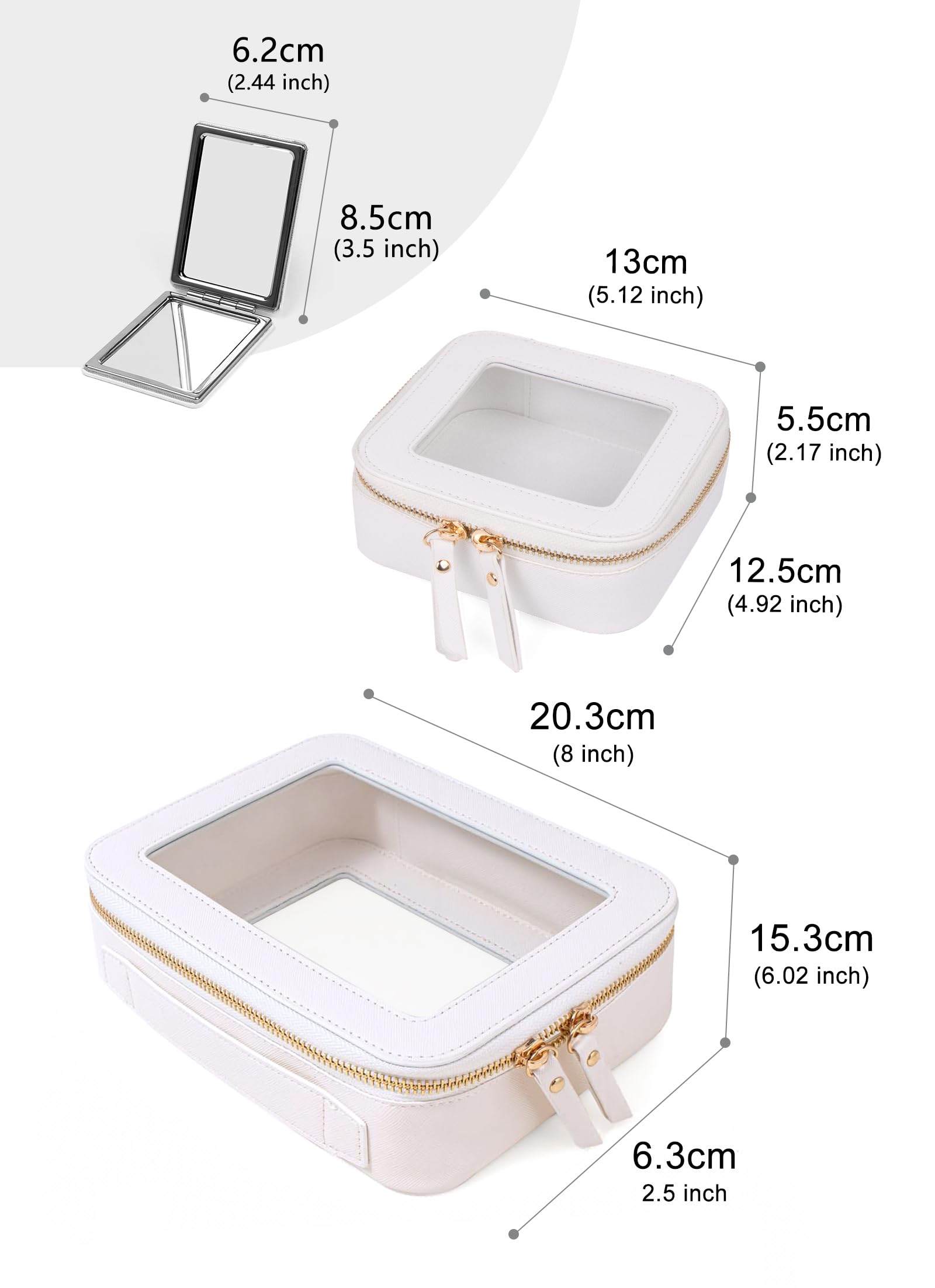 Clear Makeup Bag - White Leather Travel Makeup Pouch for Women, Small Waterproof Toiletry Organizer with Zipper for Purse, Backpack & School Supplies - Perfect for Travel, Gym & Daily Essentials (2Pcs)