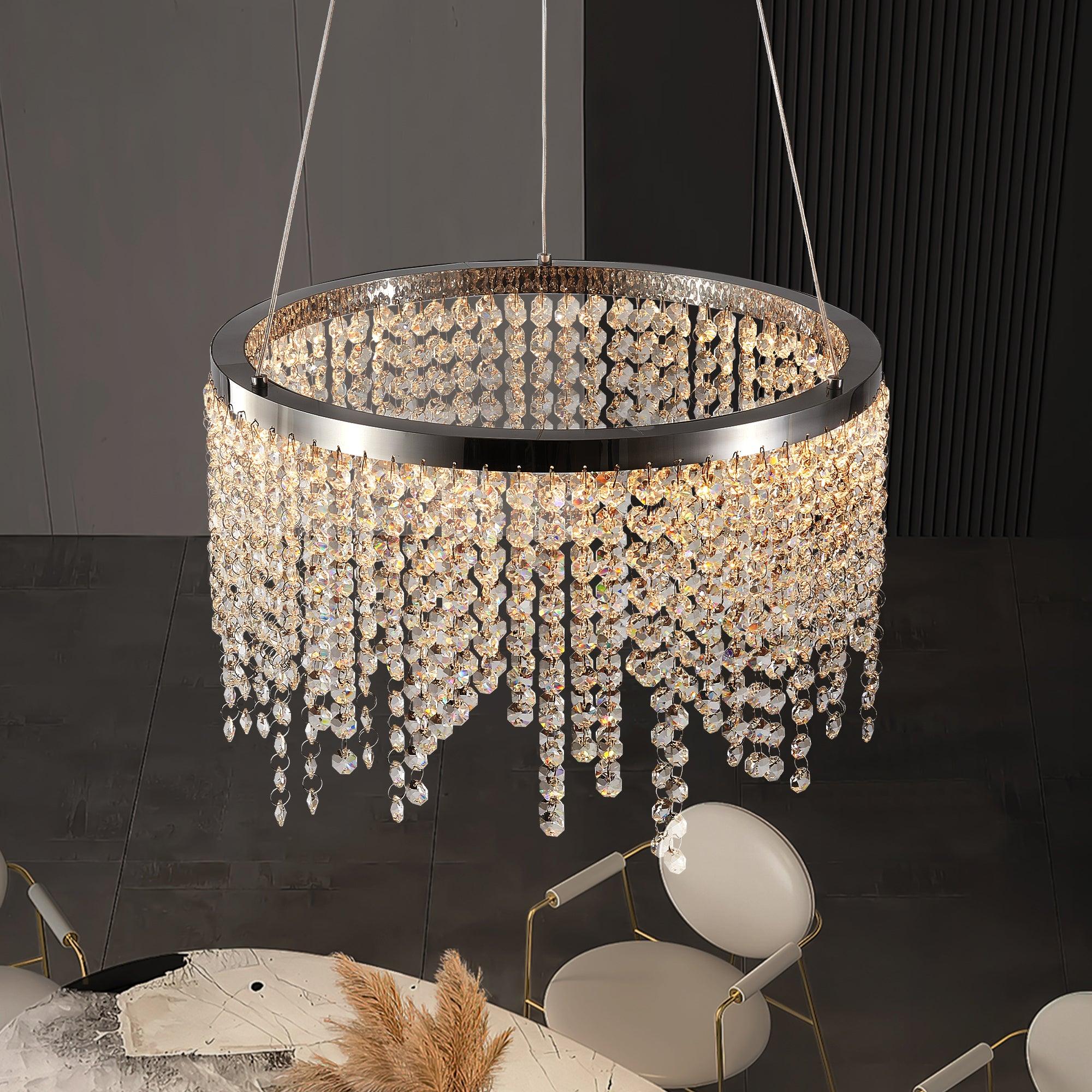 15.7 Inch Modern Crystal Chandelier - Luxury Hanging Ceiling Lamp with Elegant Pendant Design for Dining Room, Bedroom & Living Room Decor