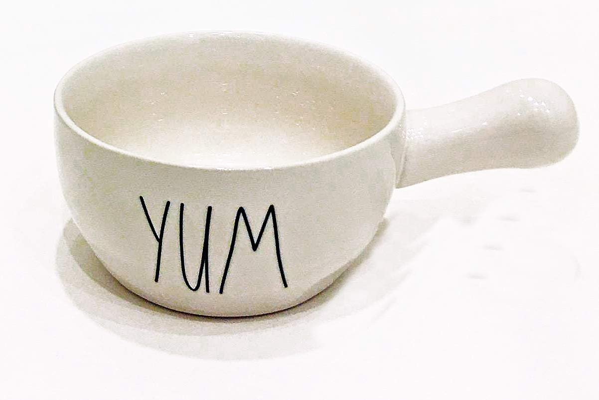 Rae Dunn by Magenta Ceramic Bowl with Handle - Perfect for Cereal, Soup & Snacks - Engraved 