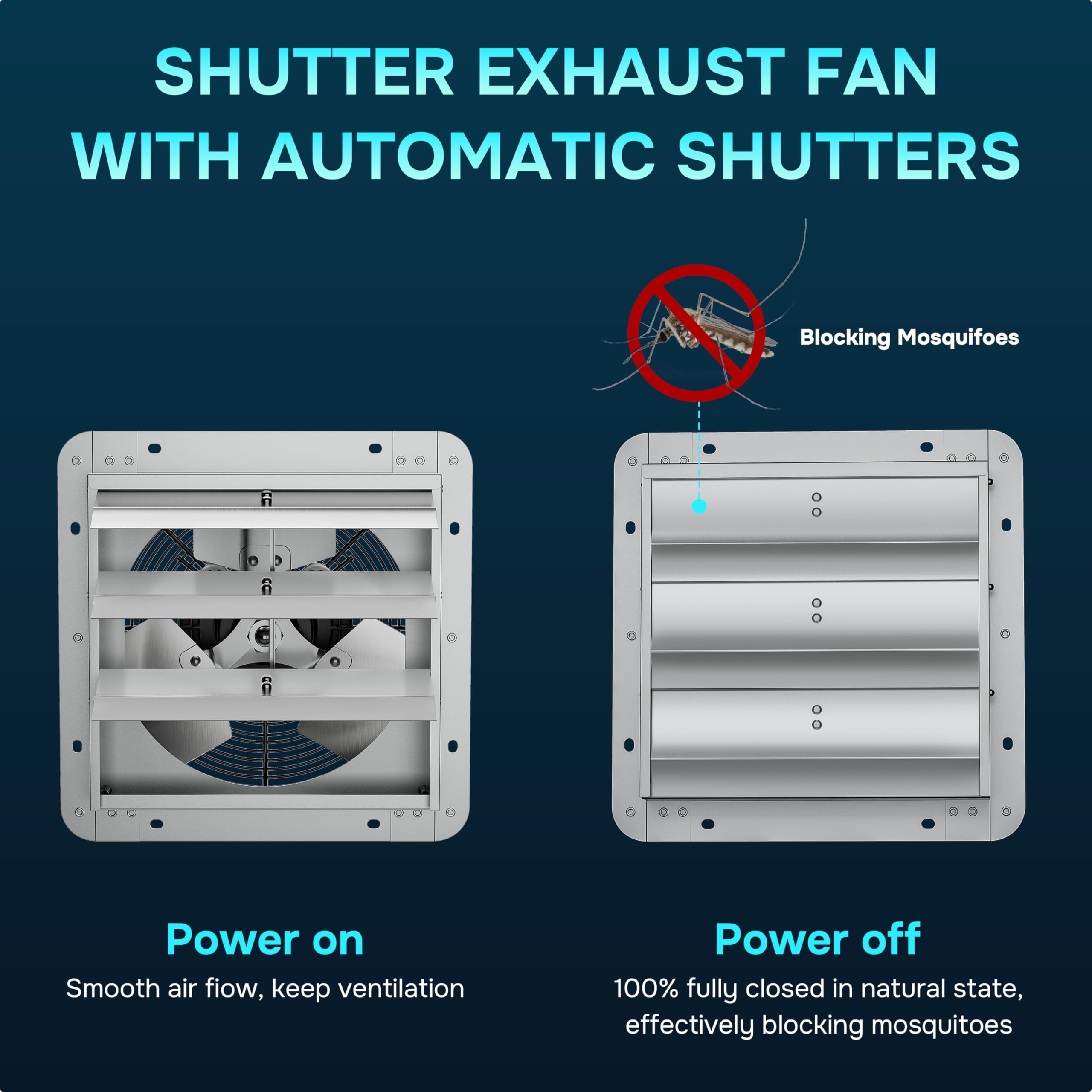 iPower 20 Inch Aluminum Wall Mounted Shutter Exhaust Fan with Temperature Controller - 1200 RPM, 3368 CFM - for Attic, Garage, Greenhouse & Plant Ventilation - Silver | Perfect for Home Cooling, Air Circulation & Humidity Control