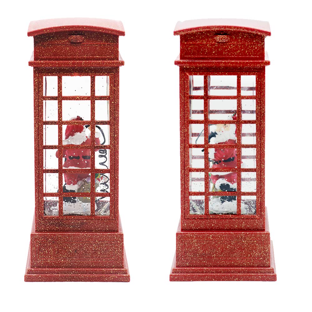 Eldnacele Christmas Snow Globe Lantern Phone Booth - Battery Operated Festive Ornament with Swirling Water & Glitter, Timer Function - Perfect for Holiday Tabletop Centerpiece, Home Decor, Gift Giving & Winter Wonderland Displays