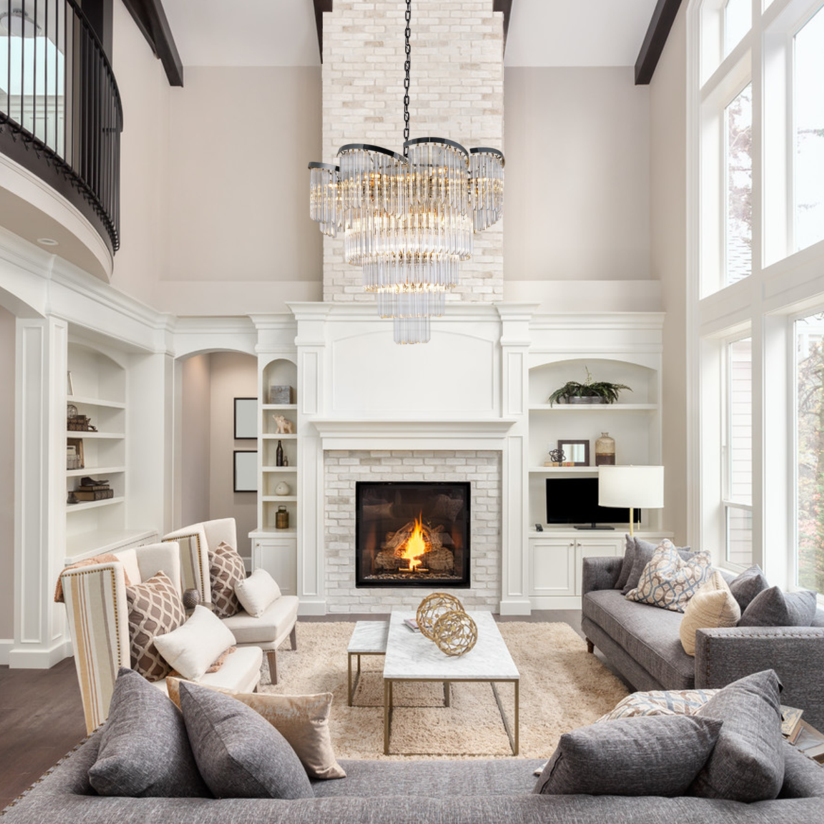 Losero Flow Crystal Chandelier - Elegant Modern Ceiling Light Fixture for Dining Room, Living Room & Bedroom Decor
