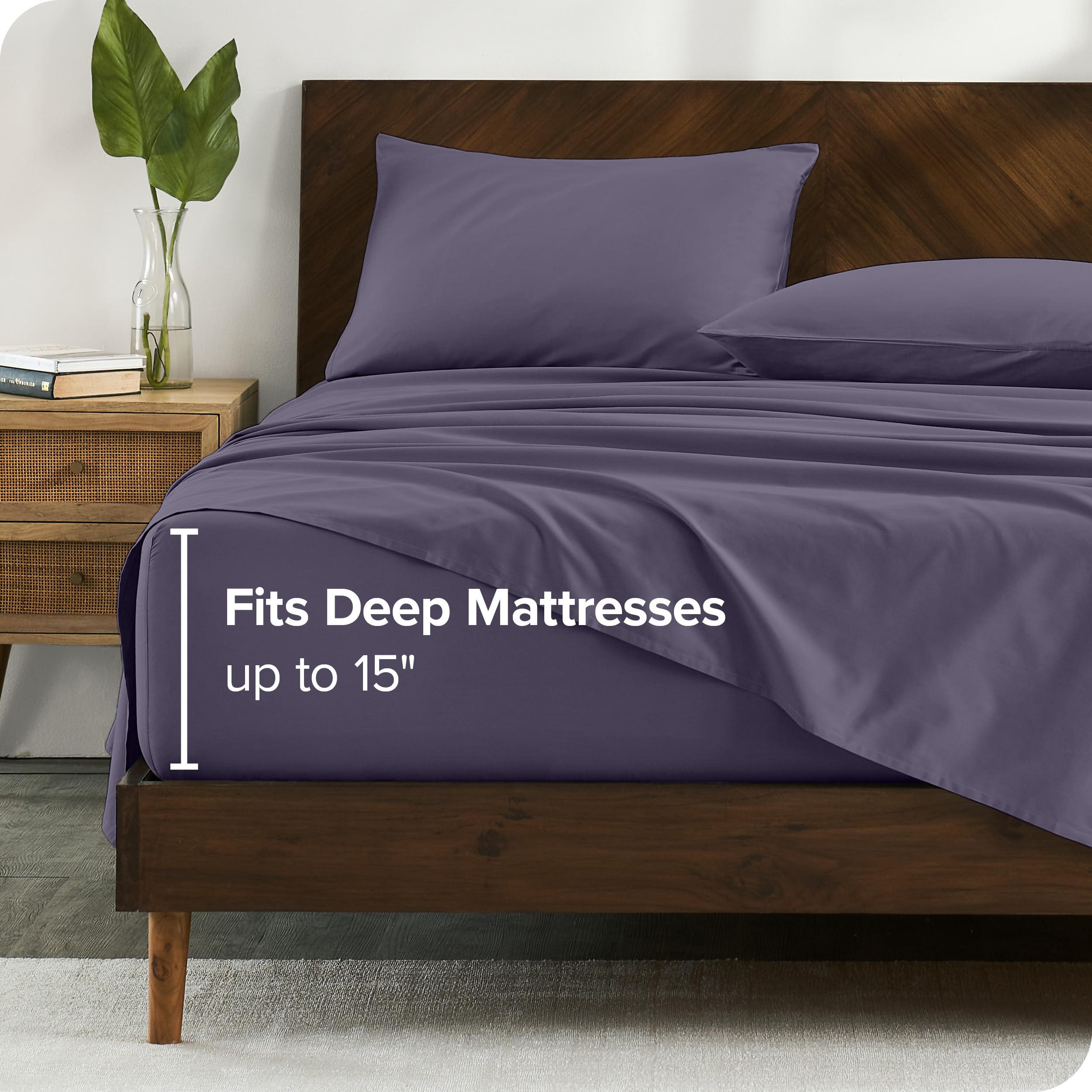 Bare Home 100% Organic Cotton Queen Sheet Set - 300 Thread Count Percale Weave - Lightweight & Breathable Bedding - Dusty Purple - Perfect for Hot Sleepers & All-Season Comfort