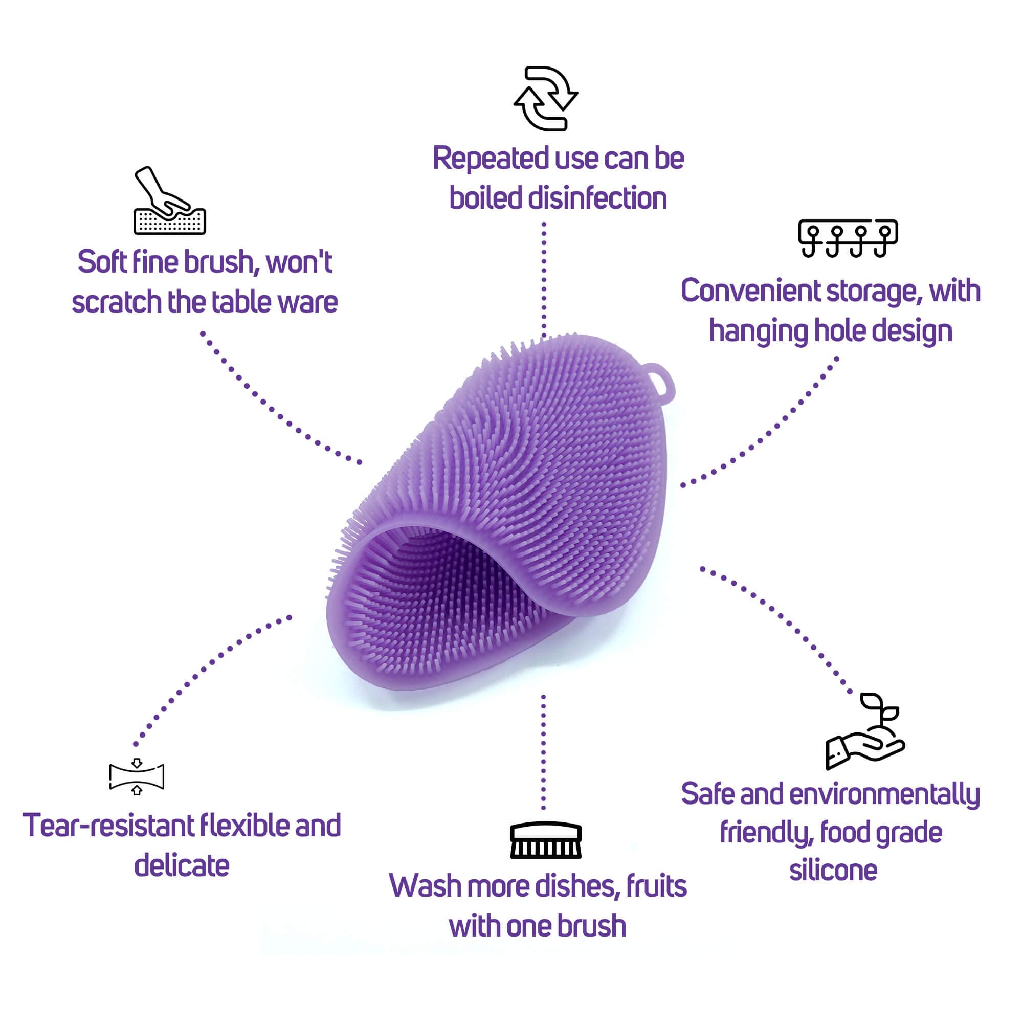 Non-Toxic Silicone Kitchen Sponges for Dishes - 3 Pack Reusable Scrub Brushes with Ergonomic Handle | Eco-Friendly Cleaning Sponges for Pots, Pans & Cookware | Perfect for Daily Dishwashing & Tough Stains