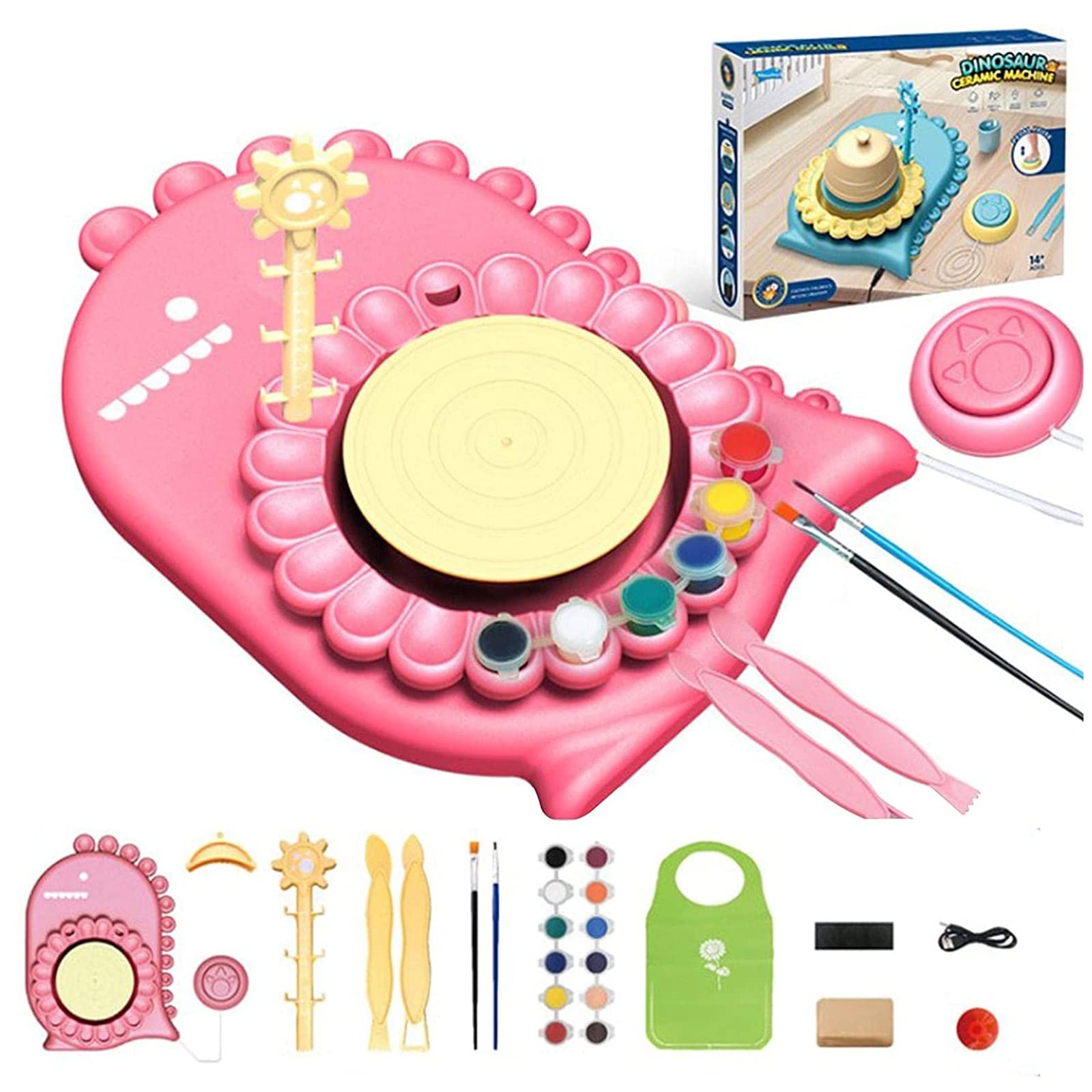 QINFANYU Kids Electric Pottery Wheel Kit - Handmade Ceramic Machine for Children & Beginners, DIY Creative Clay Craft Set (Pink) | Perfect for Art Classes, Birthday Gifts & Family Bonding Activities