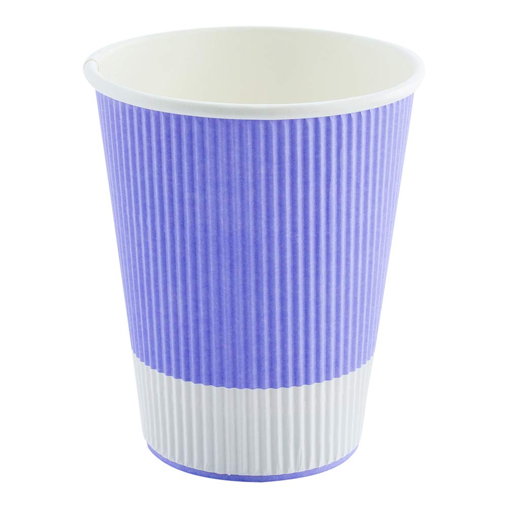 12oz Disposable Paper Coffee Cups (25 Pack) - Leakproof & Insulated Ripple Wall Hot Cups, Recyclable Light Purple - Perfect for Coffee Shops, Offices & Catering Events - Lids Sold Separately