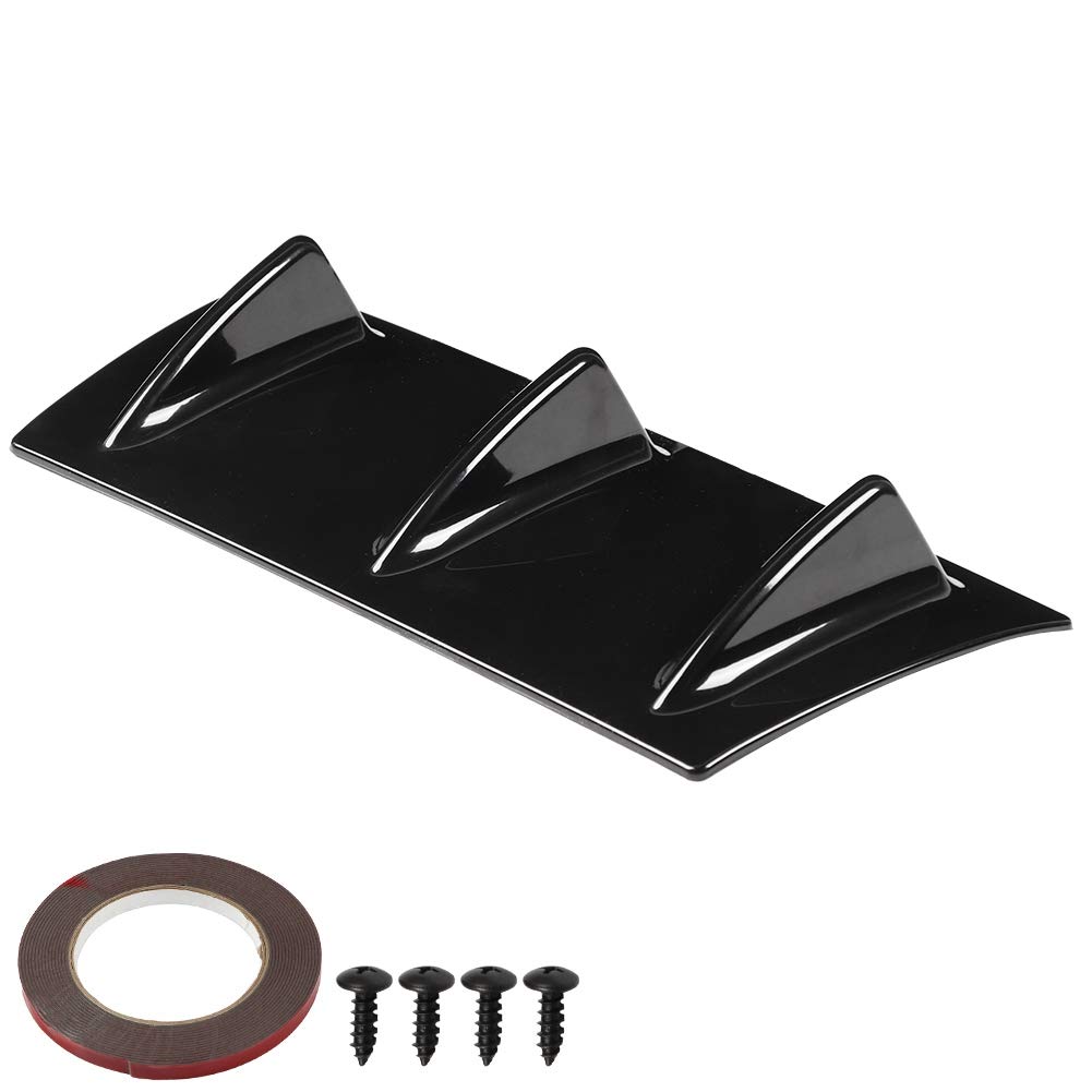 Universal ABS Glossy Black Rear Bumper Lip Diffuser & Shark Fin Spoiler - 7-Wing Car Chassis Spoiler for Enhanced Aerodynamics & Style - Perfect for Sports Cars, Tuners & Performance Vehicles