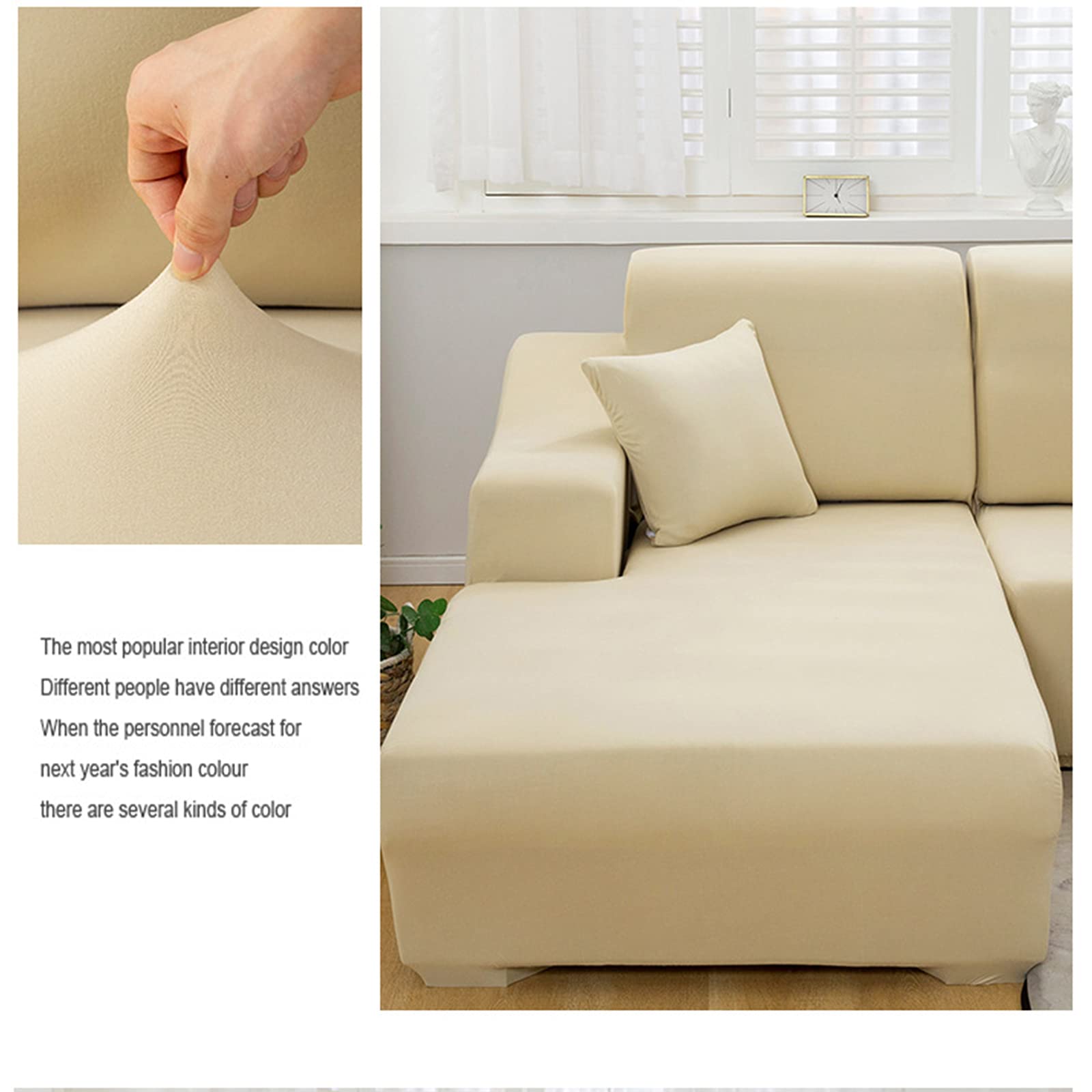 L-Shaped Elastic Sectional Sofa Cover - Non-Slip Furniture Protector for 4+4 Seat Couch, Washable & Durable Chaise Lounge Covers in Brown | Perfect for Living Room, Family Room & Home Theater Seating