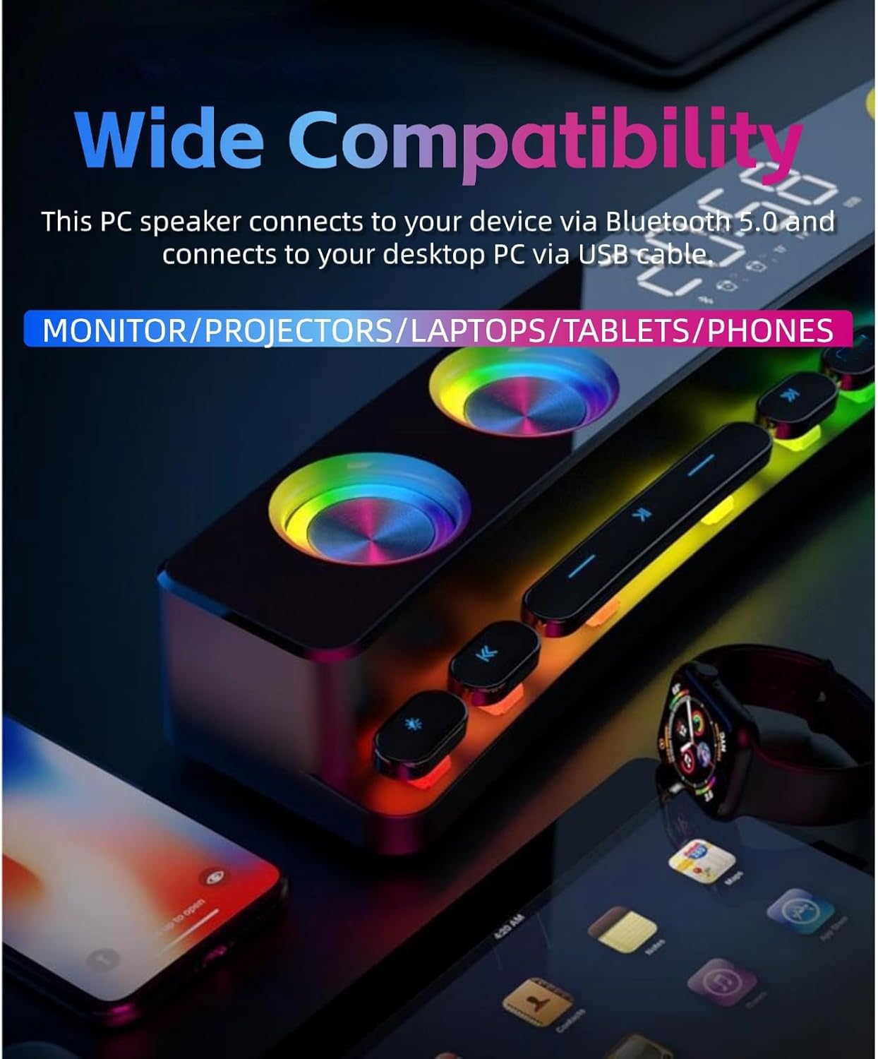 SH39 RGB Gaming Computer Speakers with Subwoofer - Bluetooth PC Speakers for Desktop, Laptop, Monitor, Projector & Phone - Powerful Bass for Gaming, Movies & Music (Black)