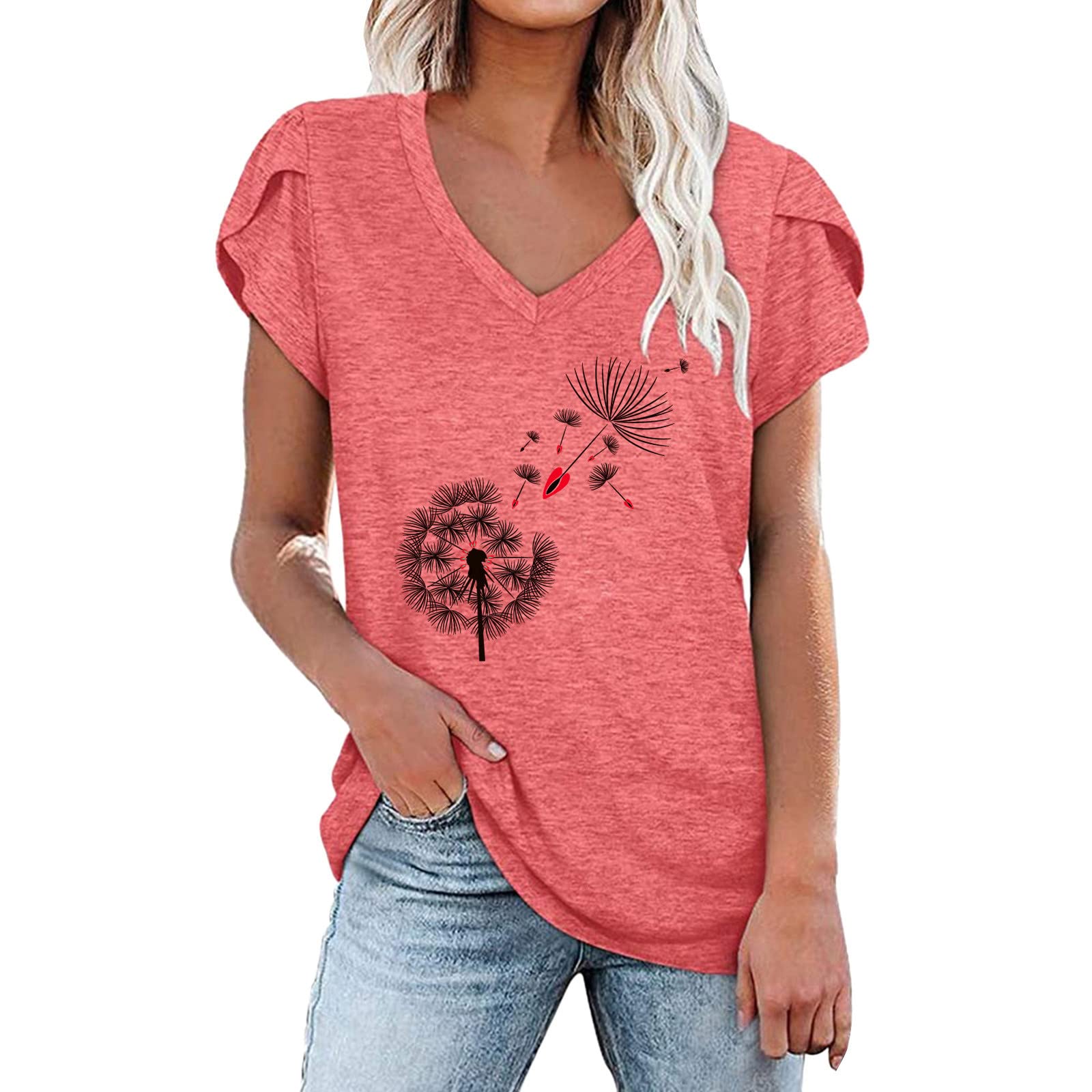Women's Floral Print V-Neck Workout Tops - Loose Fit Casual Blouse & Tunic Tee Shirt for Yoga, Running & Everyday Wear