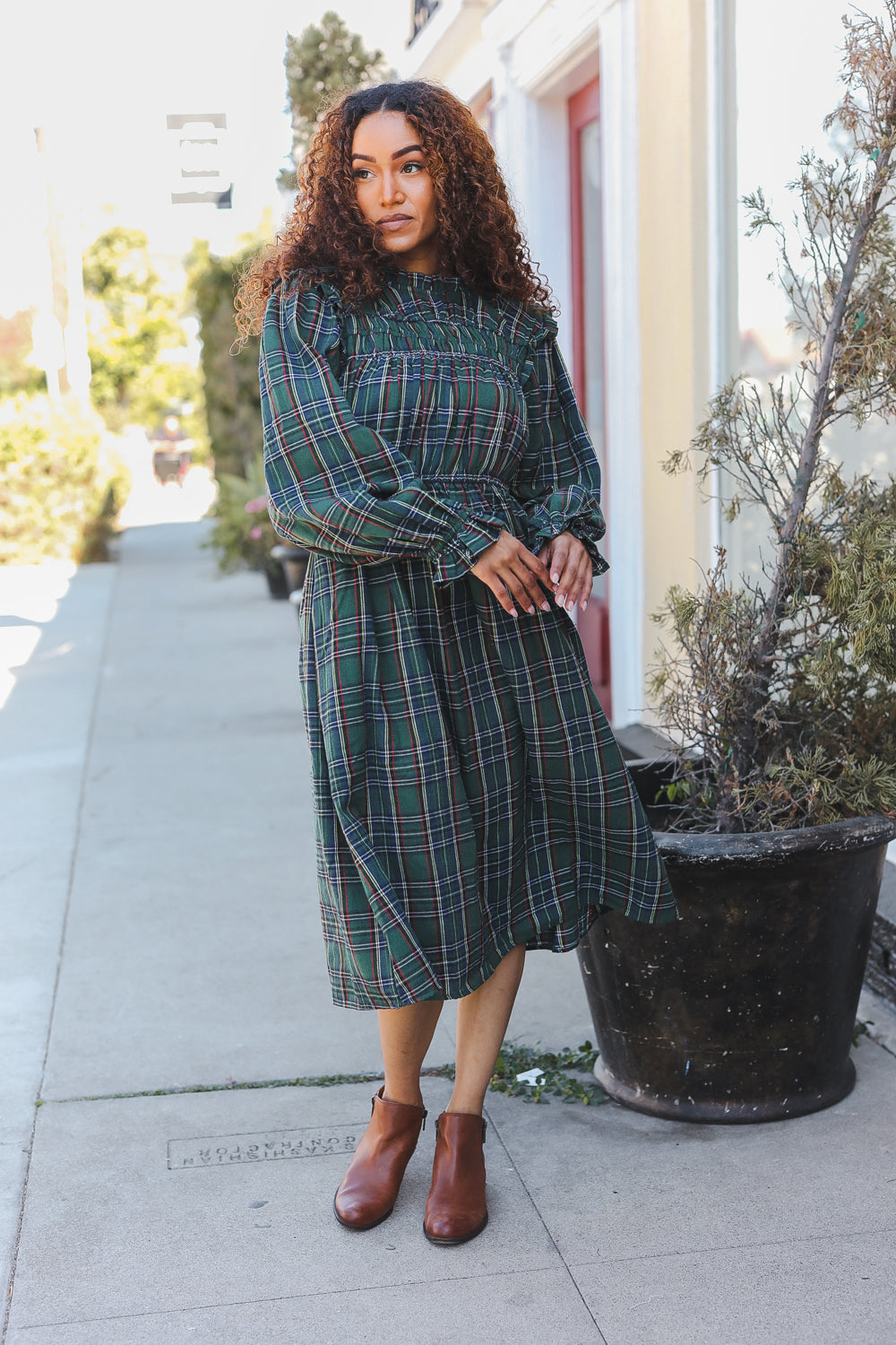 Stylish Hunter Green Plaid Check Woven Pocketed Dress for Women | Casual & Office Wear | Perfect for Work, Dates & Special Occasions
