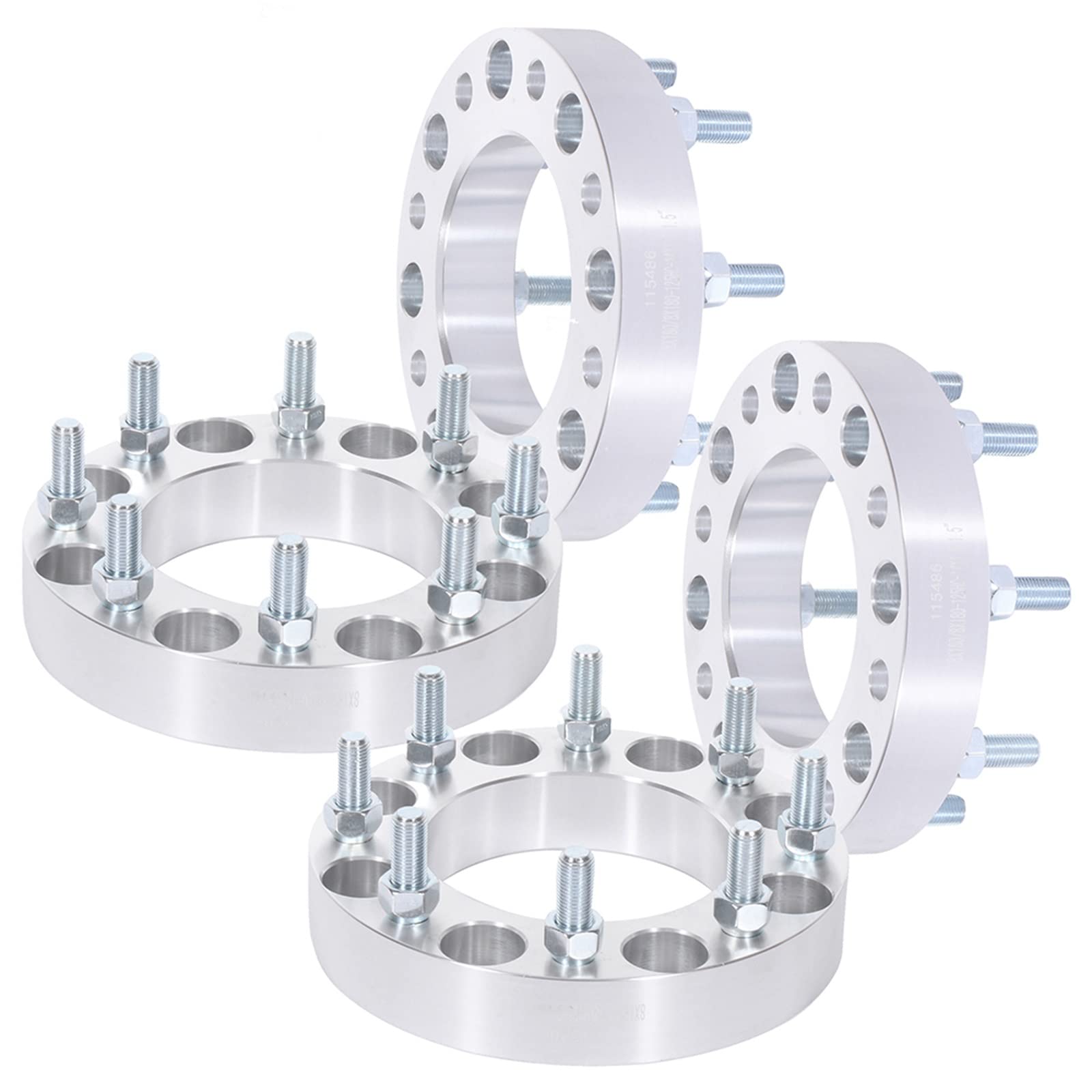4Pcs Silver Wheel Spacers 1.5inch for Chevy Silverado 2500HD/3500HD (2011-2017) - 8x180 Bolt Pattern, 14x1.5 Thread, 125mm Hub Bore - Heavy Duty Truck Wheel Spacers for Off-Roading & Towing
