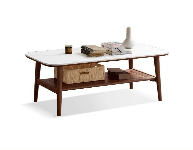 Solid Oak Wood Slate Coffee Table - Rustic Modern Living Room Furniture for Home Decor & Relaxation