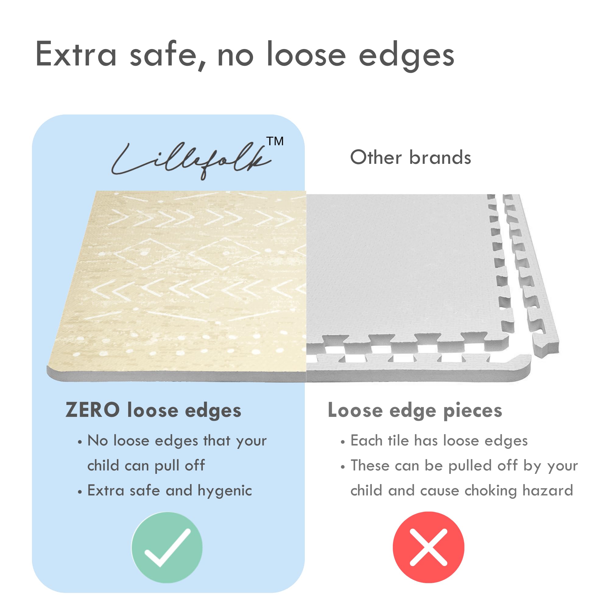 Lillefolk Soft Thick Non-Toxic Foam Play Mat for Babies - 6ft x 6ft Large Interlocking Puzzle Tiles for Tummy Time, Crawling & Nursery Flooring (Beige, 9 Tiles) - Perfect for Playrooms, Daycares & Safe Baby Play Areas