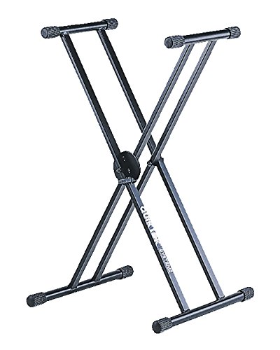 Heavy Duty Double Braced 2-Tier Keyboard Stand for Musicians | Adjustable Height & Sturdy Steel Construction | Perfect for Live Performances, Studio Recording & Home Practice (Black)