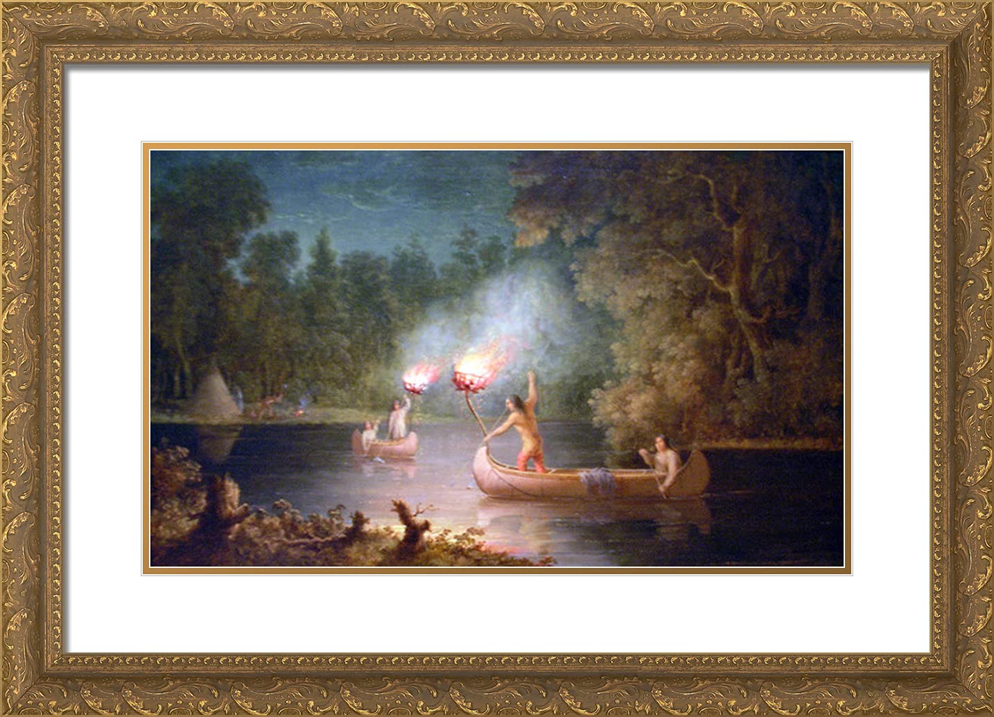 Paul Kane 'Hunting Fish' 24x18 Gold Ornate Framed Art Print with Double Matting - Premium Wall Decor for Living Room, Office & Gallery Display