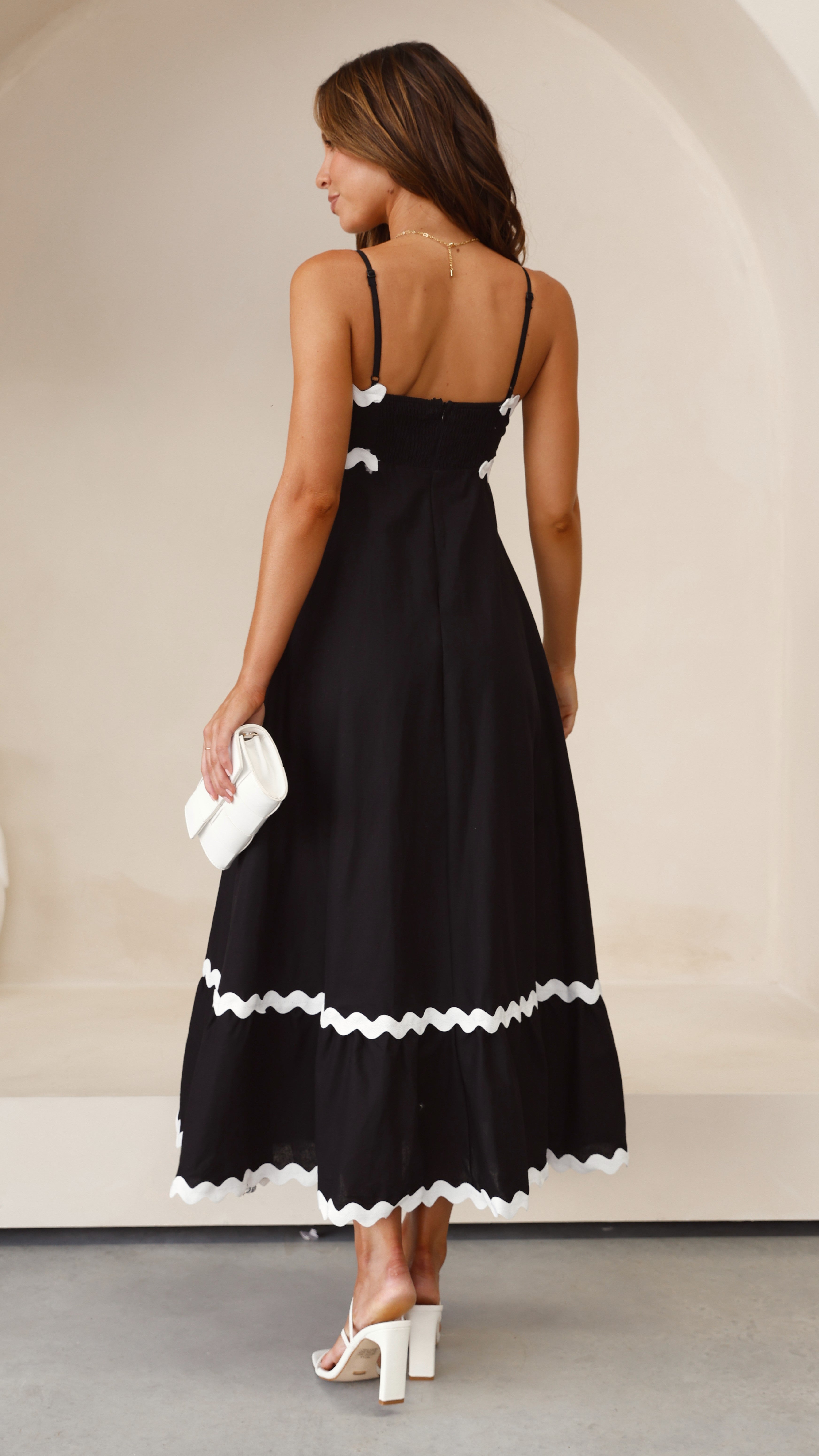 Brodey Midi Dress for Women - Elegant Black & White Flowy Summer Dress for Casual Outings, Date Nights & Beach Vacations