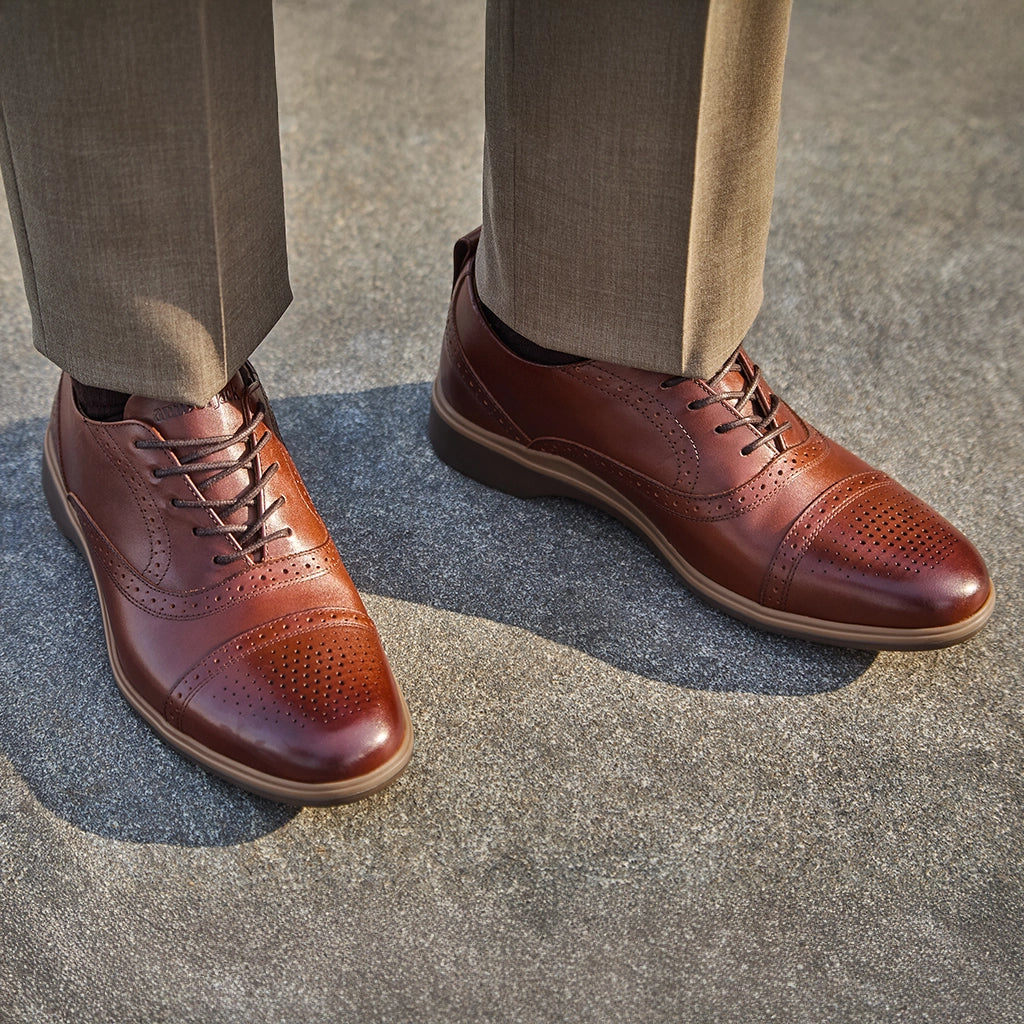 Premium Cap Toe Dress Shoes for Men - Chestnut Brown Leather Oxfords for Business, Office & Formal Occasions