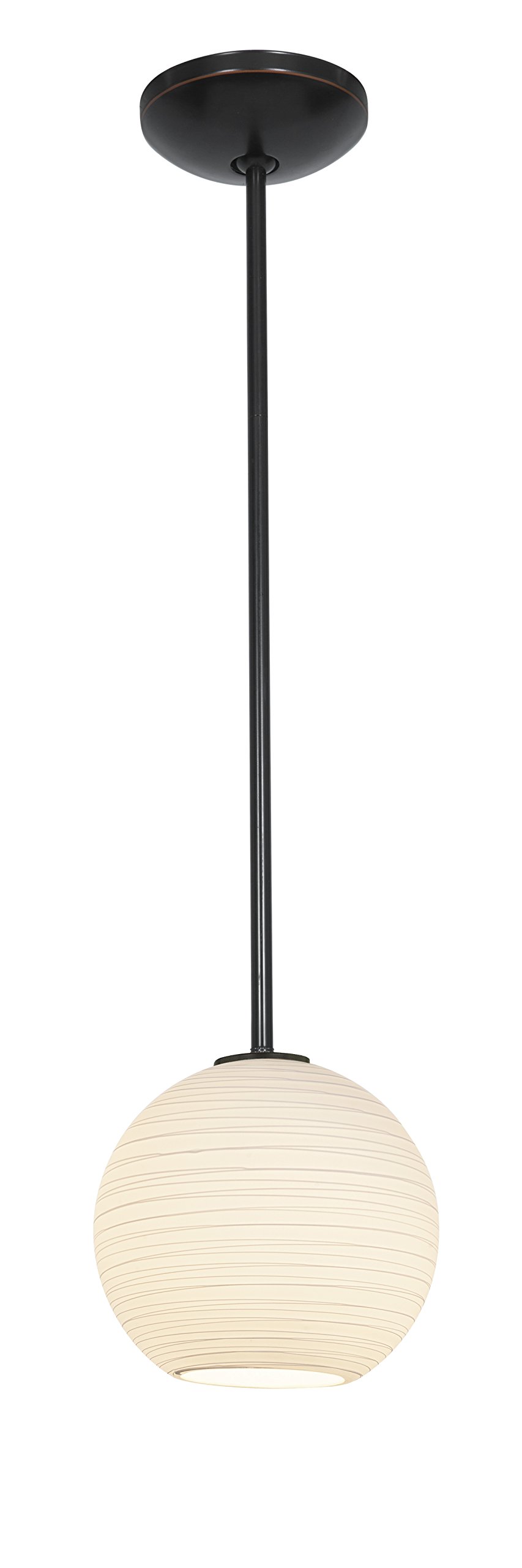 Japanese Lantern Glass Pendant Light Fixture - 8 Inch Oil Rubbed Bronze Ceiling Light with White Lined Glass Shade - Perfect for Dining Room, Kitchen Island, or Entryway Lighting