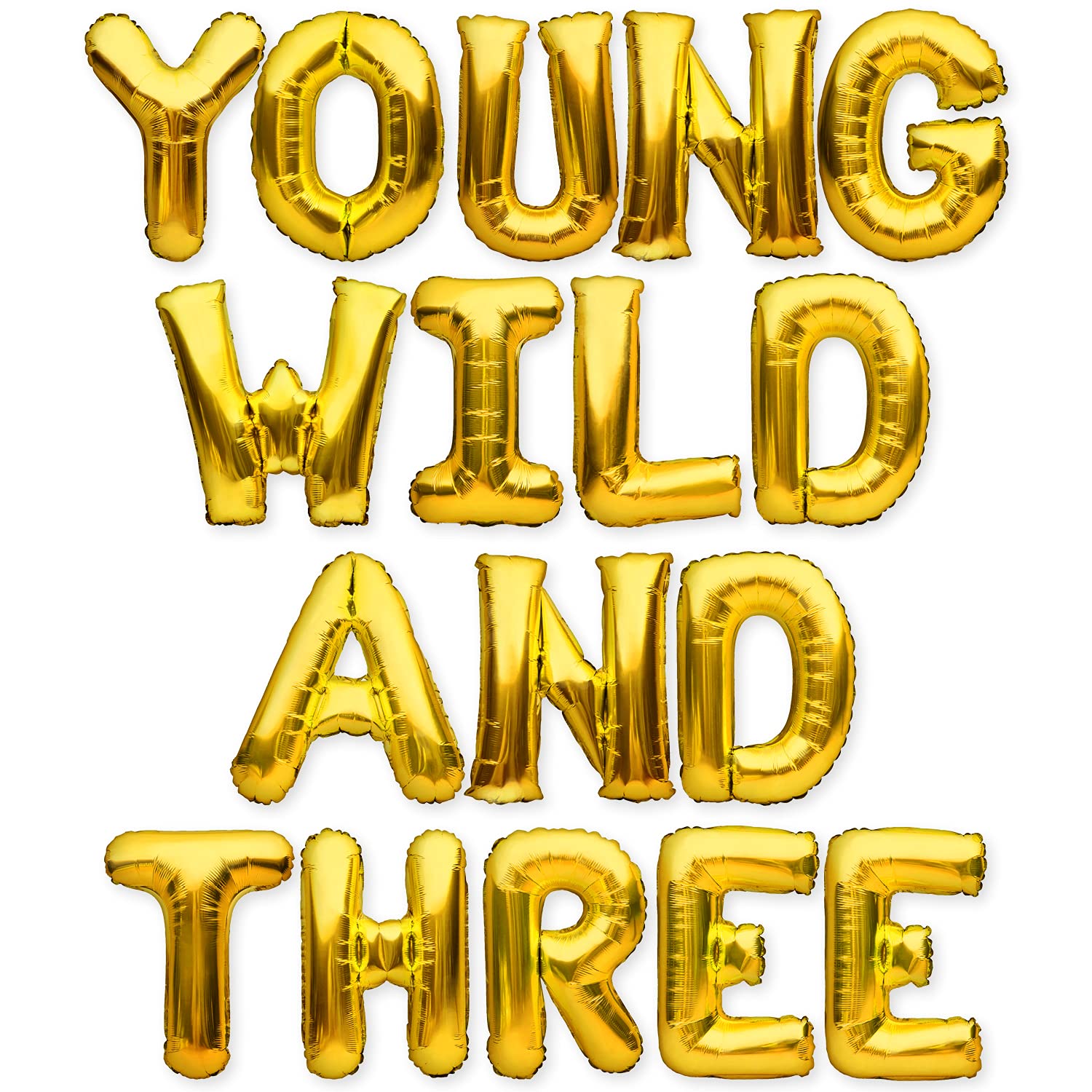 Gold Themed 3rd Birthday Party Decorations - Young Wild & Three Balloon Banner for Birthday Celebrations, Baby Showers & Special Events