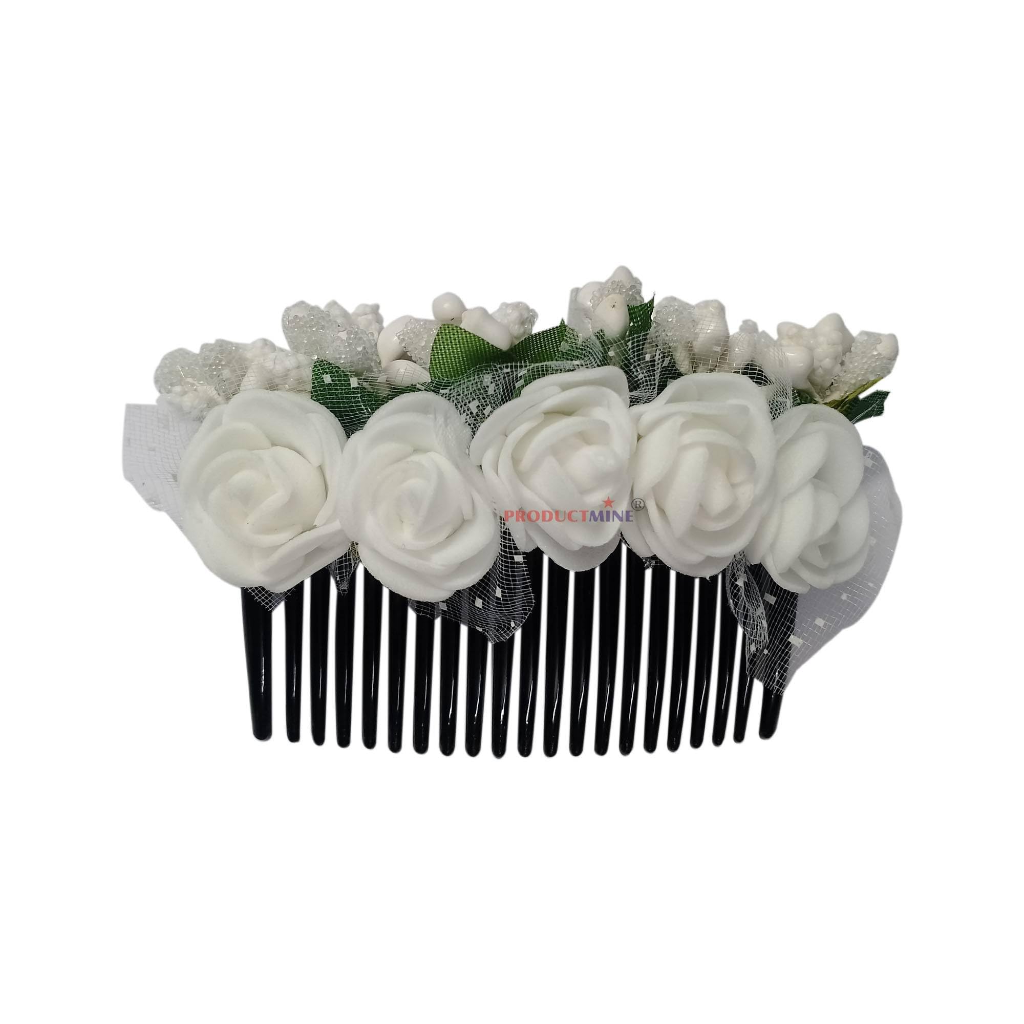 PRODUCTMINE® Floral Hair Comb - White Artificial Flower Hair Accessories for Women & Girls - Wedding Bridal Hair Pins - 1 Piece | Perfect for Weddings, Proms, Parties & Special Occasions