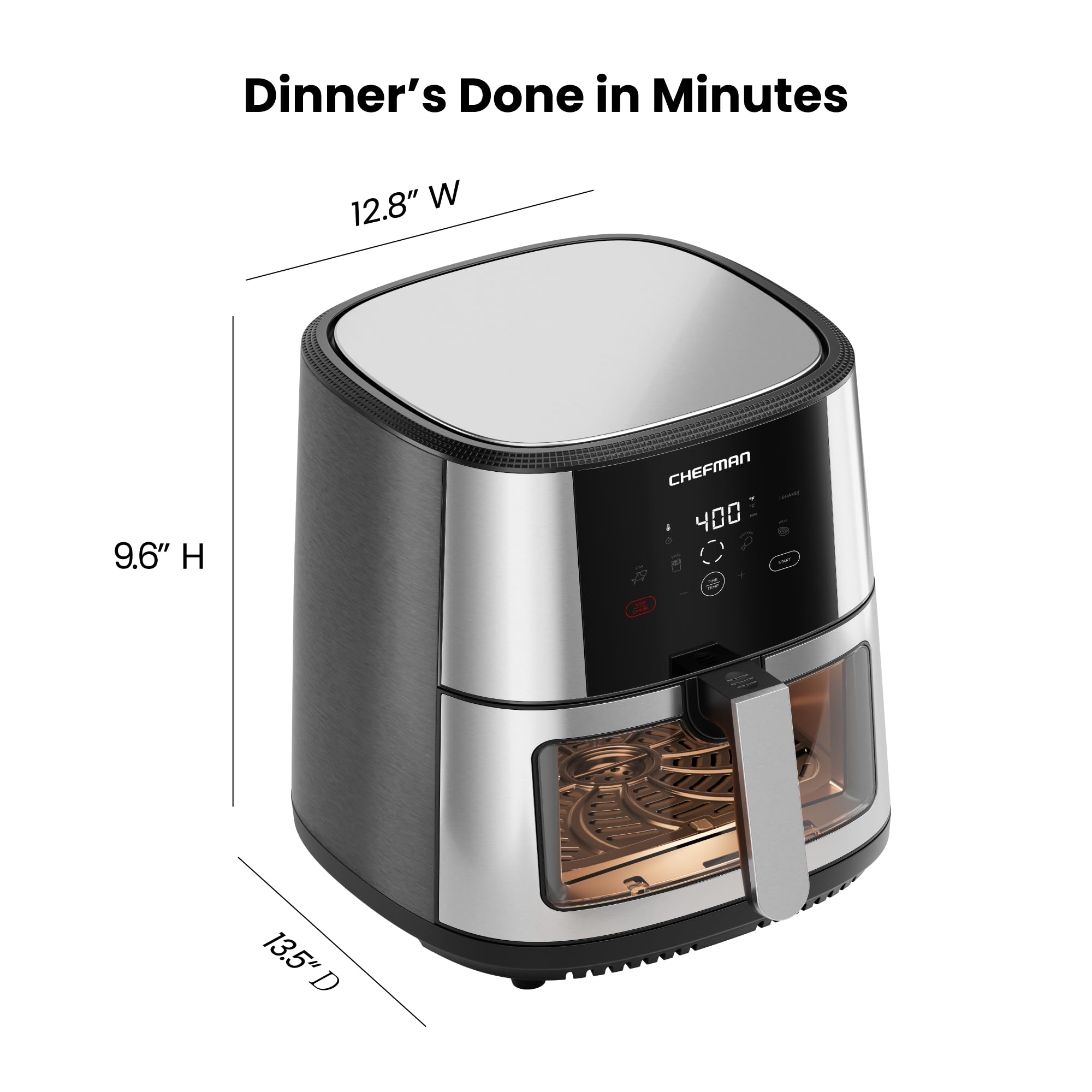 CHEFMAN 8 Qt Digital Air Fryer with Viewing Window - Family Size, Nonstick & Dishwasher Safe Basket, 4 Presets for Roasting, Baking, Dehydrating | Perfect for Healthy Cooking, Quick Meals & Family Dinners