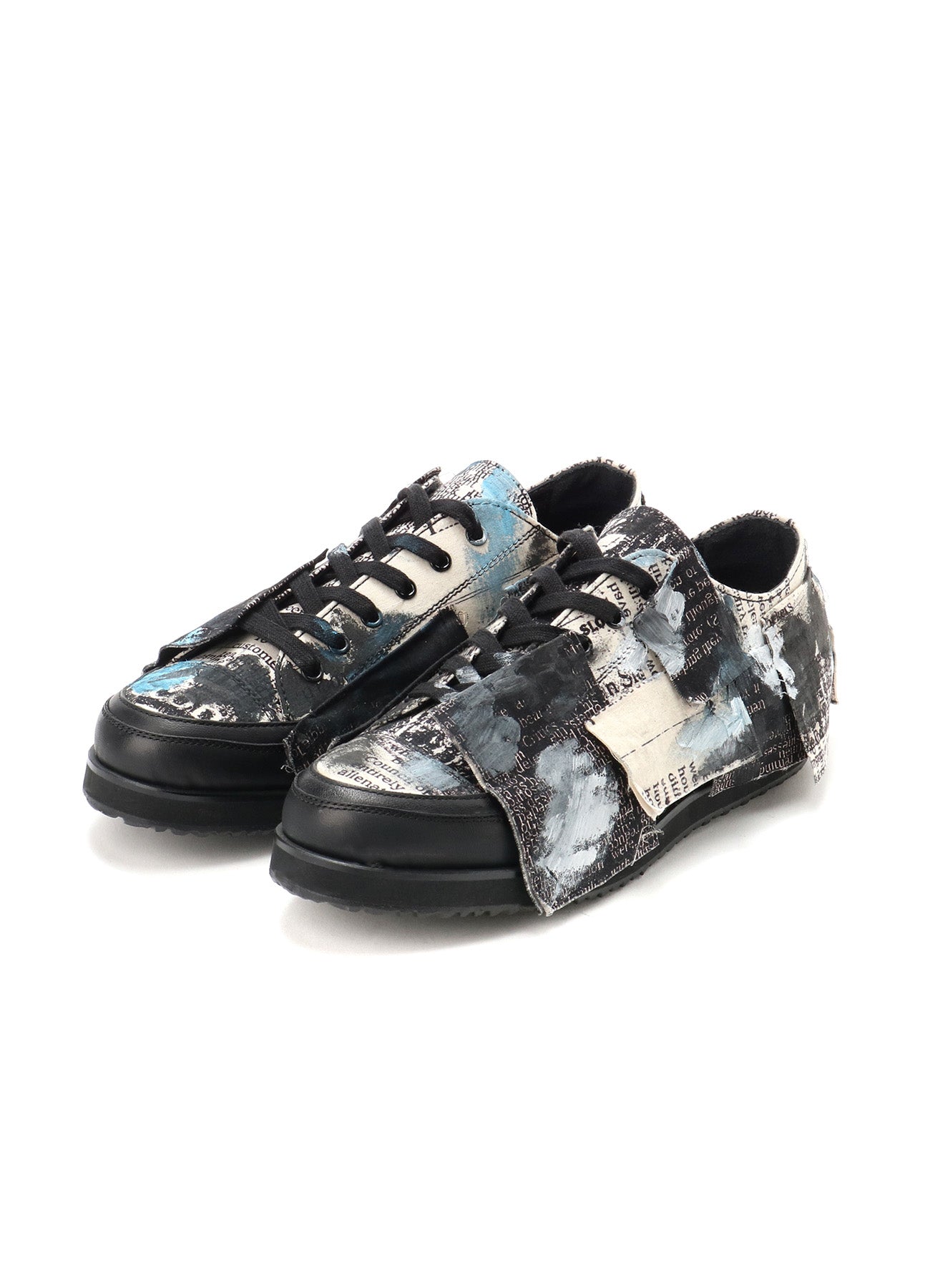 Cotton Newspaper Print Blue Paint Low Cut Sneakers - Casual Comfortable Shoes for Women, Perfect for Walking, Running & Daily Wear
