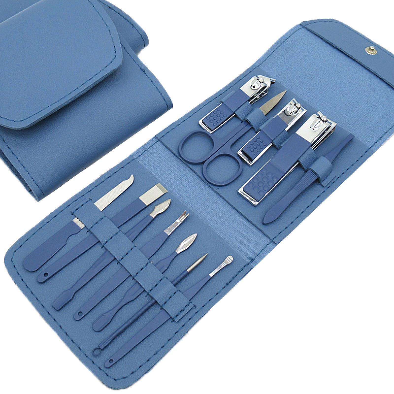 Professional 12-Piece Manicure & Pedicure Kit - Nail Clippers, Scissors, Beauty Pliers, Ear Cleaner & Dead Skin Remover Tools (Blue) - Perfect for Home, Travel & Salon Use