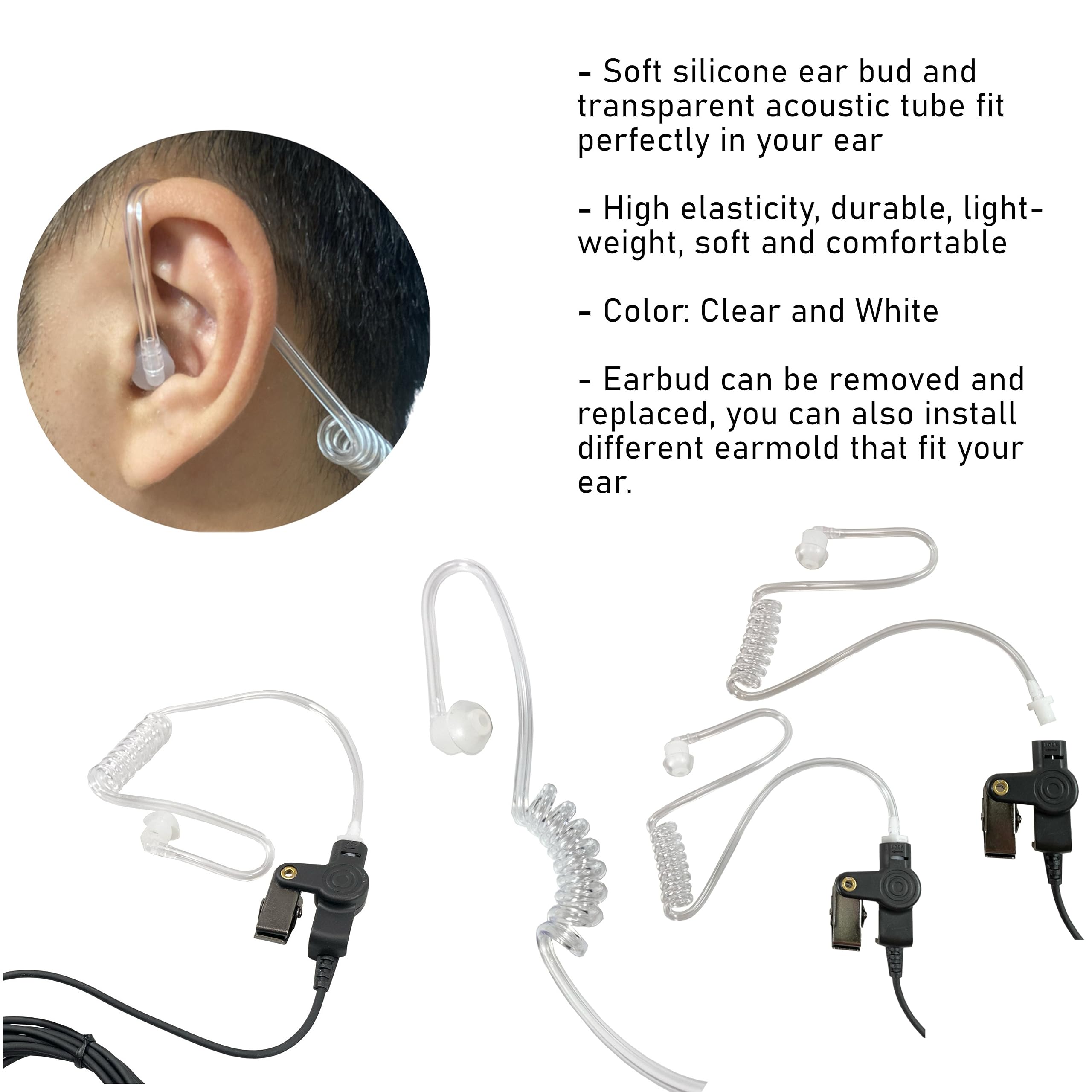 MaximalPower Motorola Radio Replacement Headset - Acoustic Tube Earpiece for XPR6500 XPR6550 XPR6580 APX7000 APX6000 | Durable Single-Wire Mic with Reinforced Cable & Left/Right Earmolds + Eartips | Perfect for Security, Construction & Emergency Communication