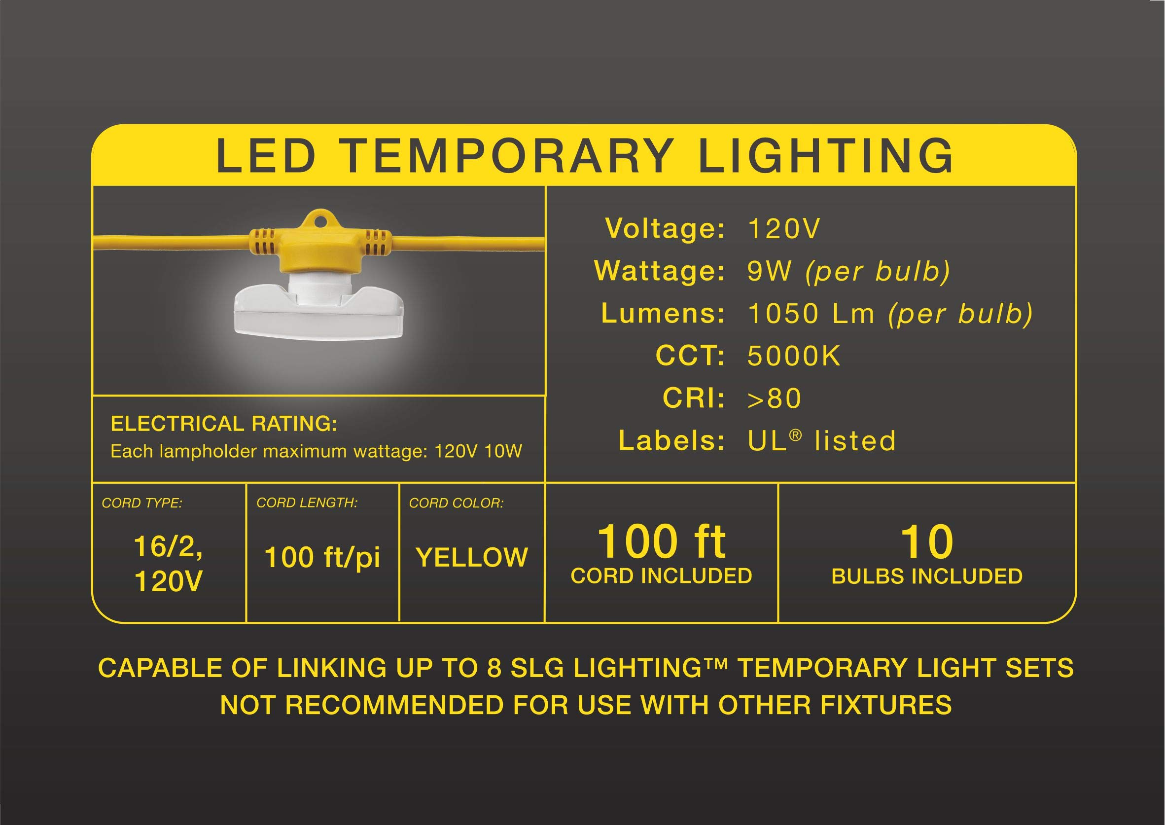 100FT LED Construction String Light - 90W 10500LM Industrial Grade Work Lights with 10 Bulbs, 5000K Daylight White | Super Bright Temporary Lighting for Construction Sites, Renovation, Mining | Perfect for Job Sites, Warehouses, Backyards & Outdoor Events