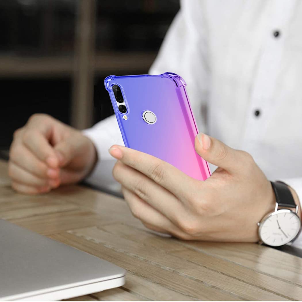 Huawei Y9 Prime 2019 Case with Tempered Glass Screen Protector - Cute Clear Gradient Slim Shockproof TPU Back Cover for Honor 9X/P Smart Z STK-LX1 (Blue/Pink) | Perfect for Daily Protection & Style Enhancement