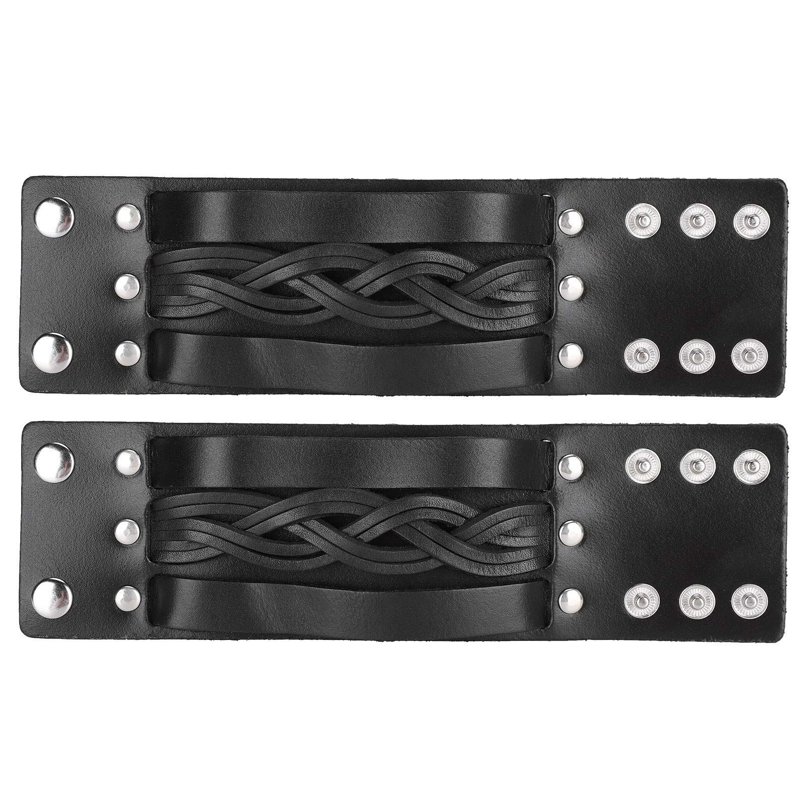 Ladieshow 2Pcs Punk Wristband Vintage Wide Faux Leather Bracelet Set - Retro Hand-Woven Gothic Bracelets for Women - Perfect for Concerts, Parties, and Punk Fashion Outfits