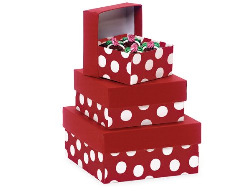 Polka Dot Red 3-Piece Nested Square Gift Box Set with White Interior - Perfect for Christmas, Holidays, Birthdays & Party Favors