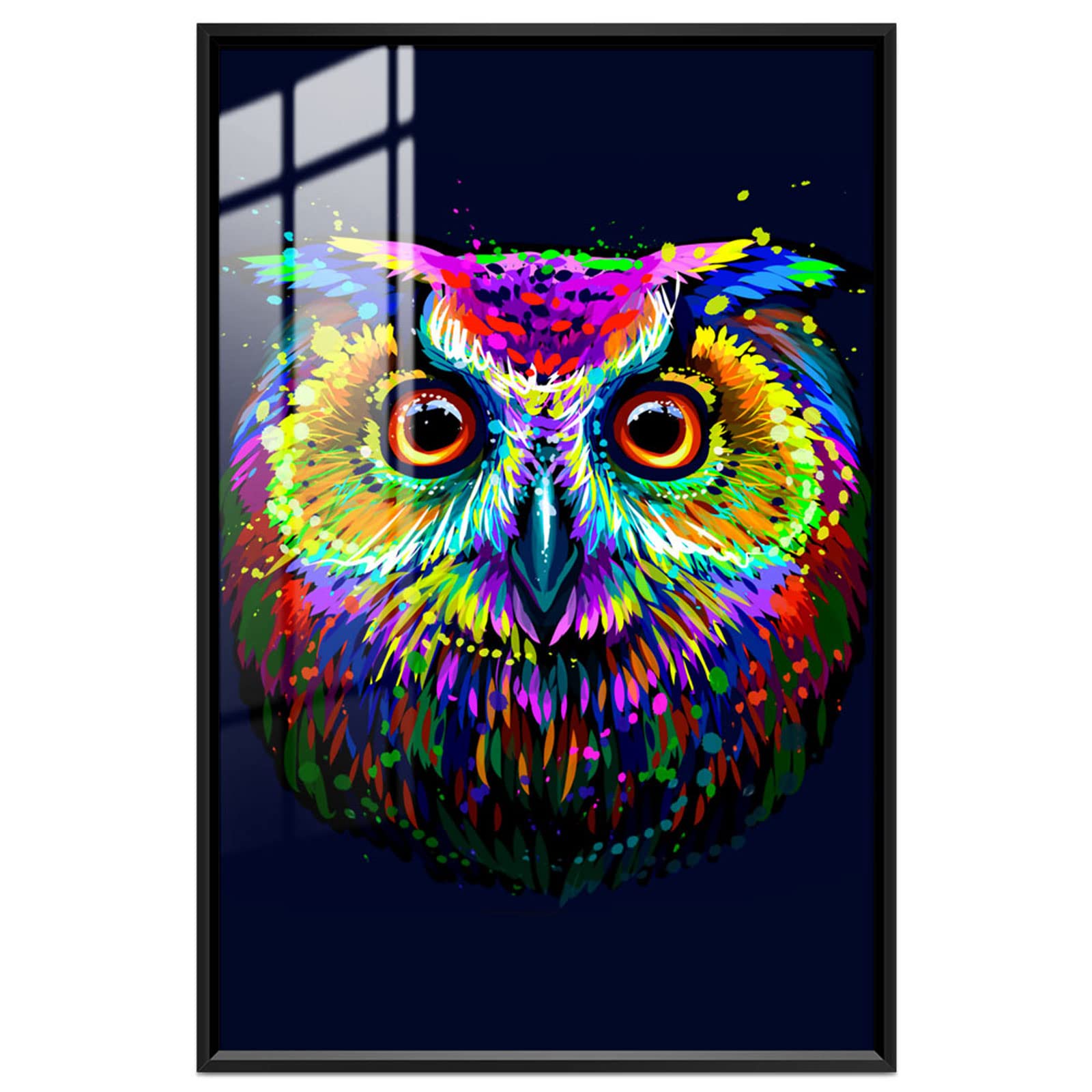 Fevticky Black Framed Canvas Print Wall Art - Colorful Pop Art Style Owl Oil Painting (16x24in/40x60cm) - Perfect for Living Room, Bedroom, Office, Dorm Decor | Modern Home & Wall Decorations