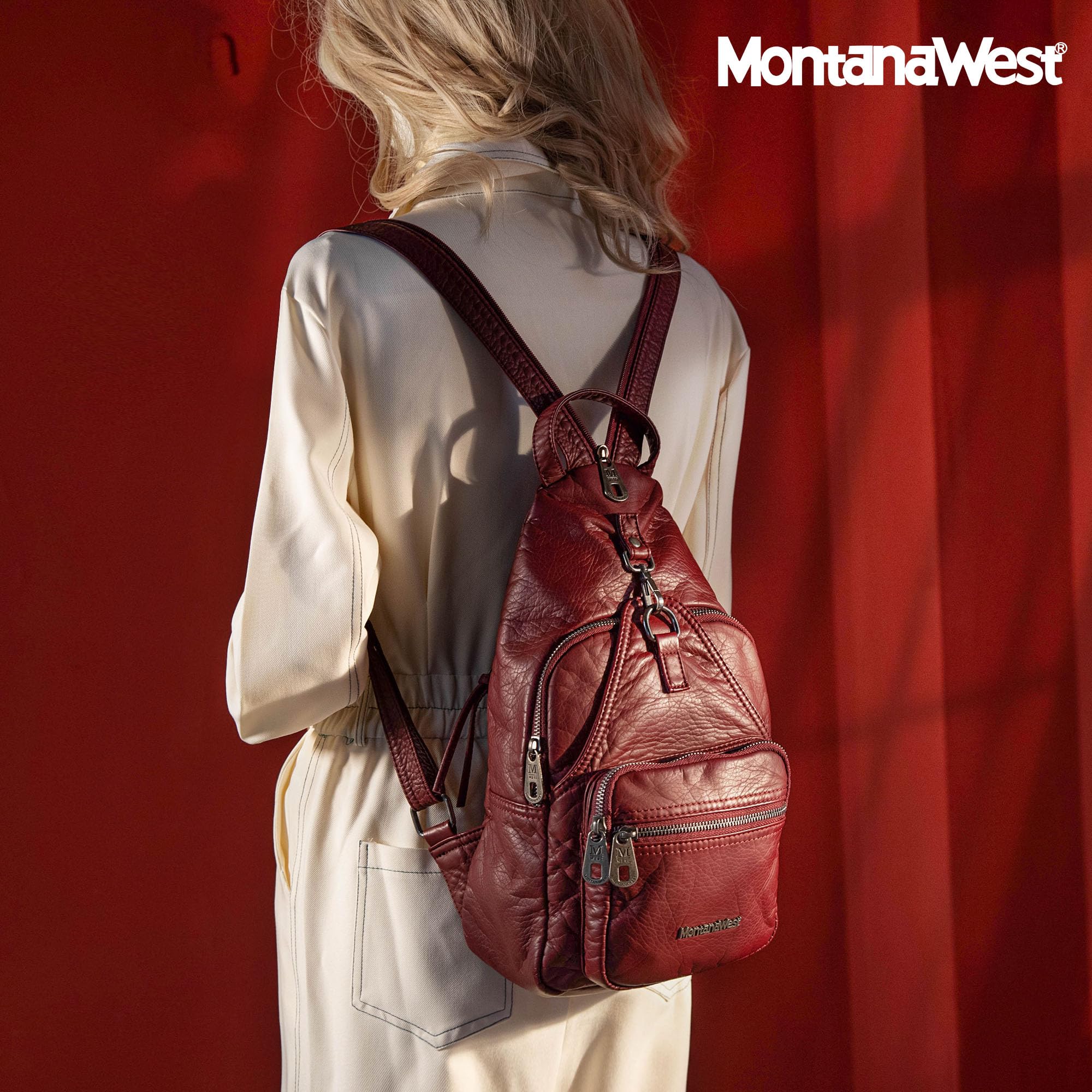 Montana West Women's Convertible Backpack - Vegan Leather Sling Bag with Adjustable Strap, Vintage Shoulder Purse for Daily Use, Travel & Work