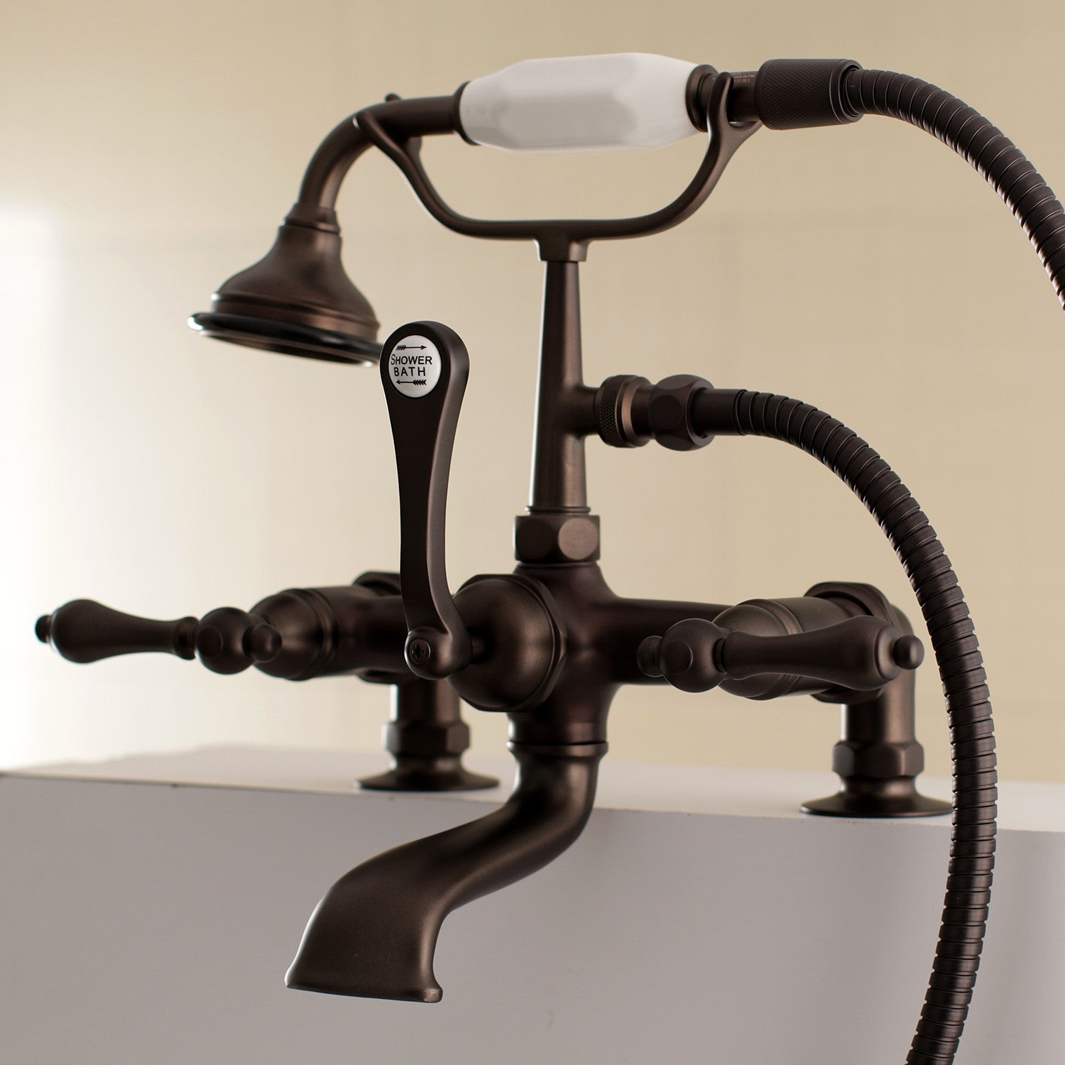 Vintage Clawfoot Tub Faucet with Hand Shower - Oil Rubbed Bronze 3-Handle 2-Hole Deck Mount Bathroom Fixture for Classic & Antique Style Bathrooms