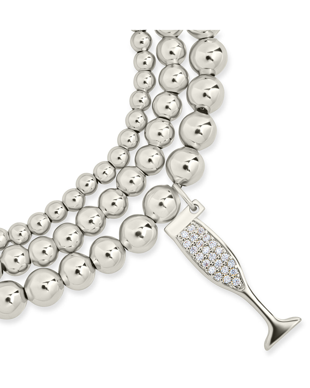 Elegant Beaded Bracelet Set with Sparkling CZ Champagne Flute Charm - Perfect for Weddings, Anniversaries & Special Occasions | Fashion Jewelry Gift for Women
