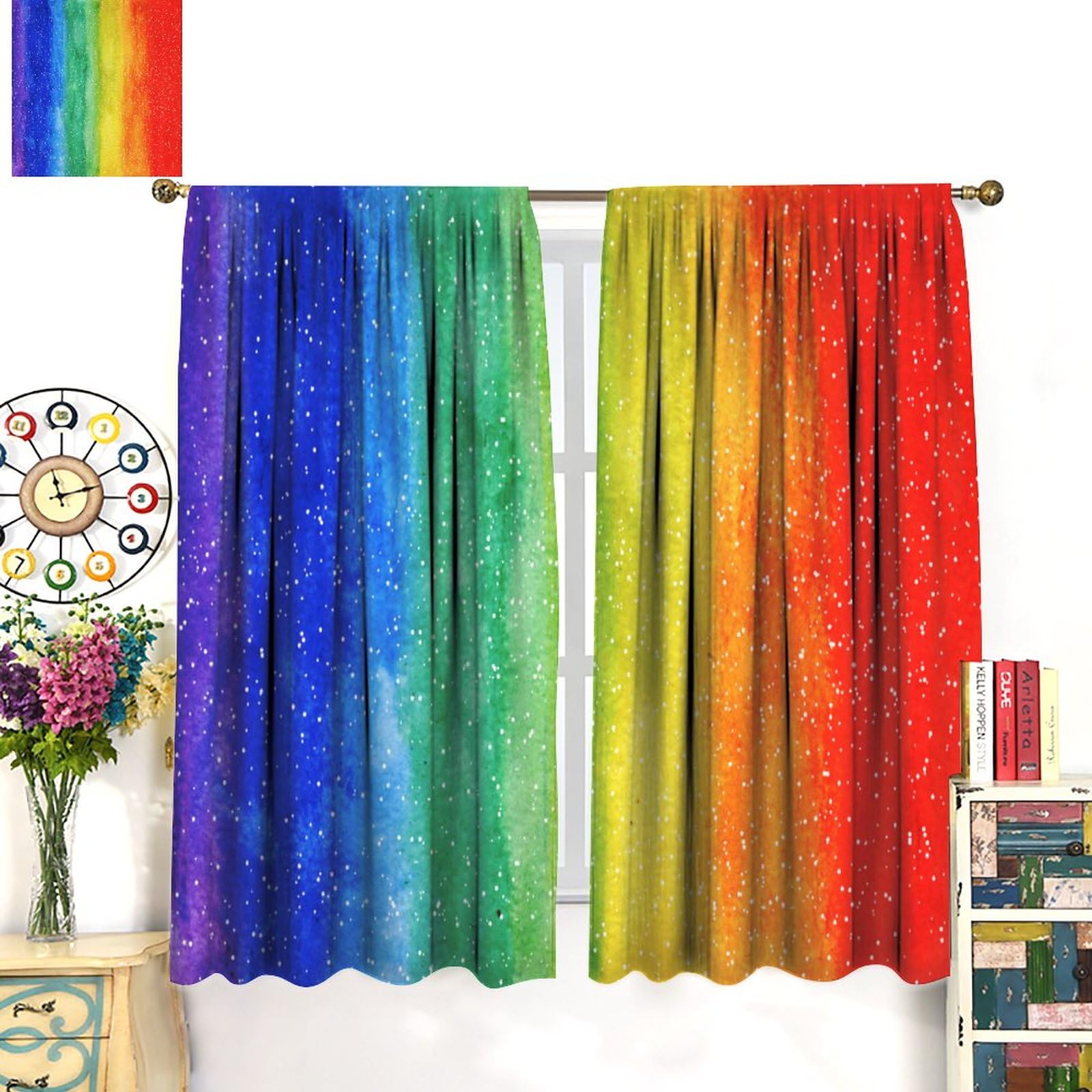 Vibrant Striped Kitchen Curtains Set - Rainbow Window Drapes & Valances - Modern Abstract Art Design - 55x63 Inch - Perfect for Farmhouse, Apartment & Cozy Kitchen Decor