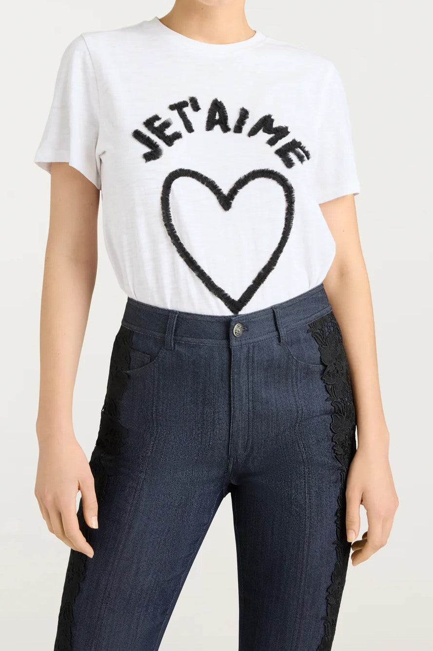 Cinq A Sept Textured Je T'aime Tee - Women's French-Inspired Graphic T-Shirt | Casual Chic Top for Date Night & Weekend Outfits