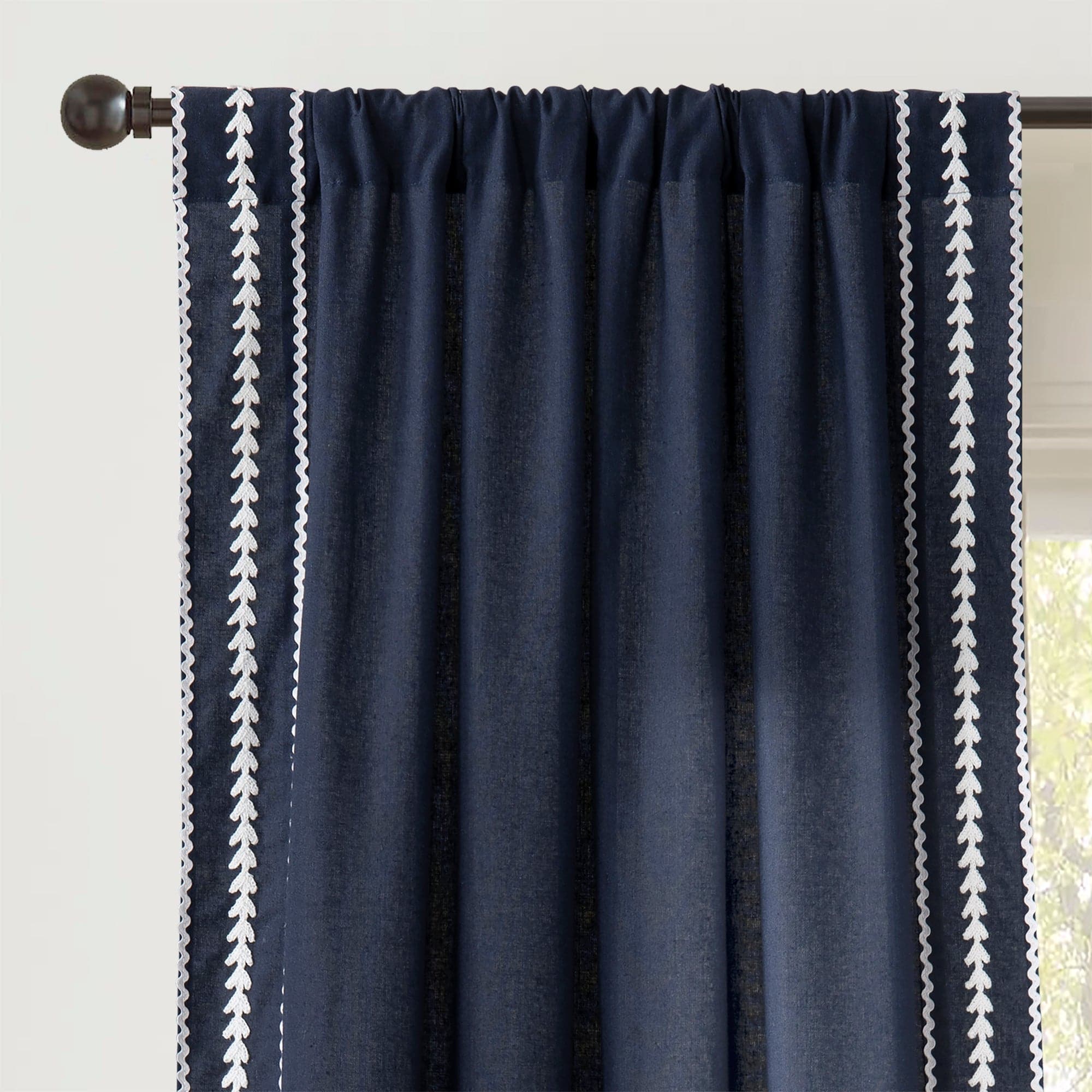 Olivia Ric Rac Embroidery Border Window Curtain Panel - Elegant Lace Trimmed Drapes for Living Room, Bedroom & Kitchen Decor