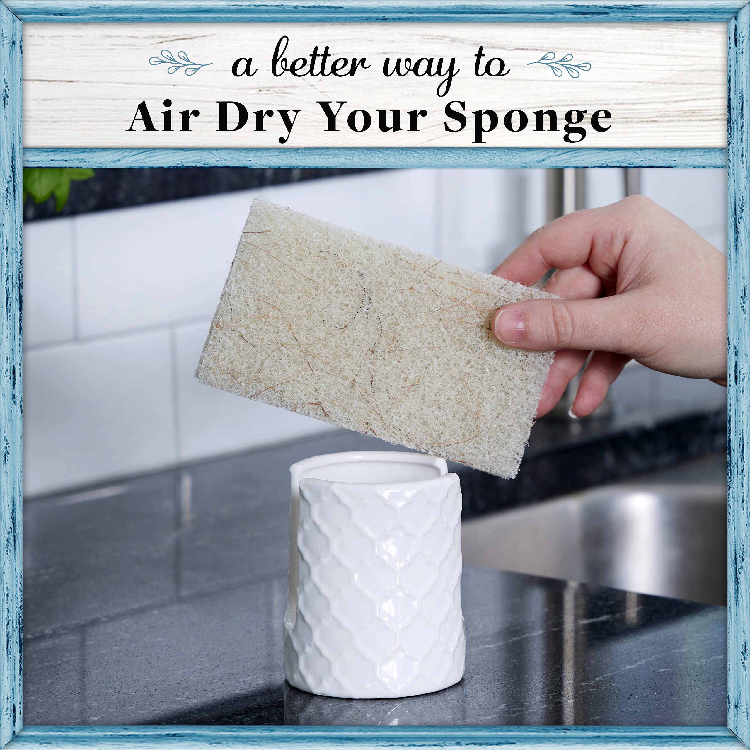 Rustic White Ceramic Sponge Holder for Kitchen Sink - Farmhouse Style Home Decor by Home Acre Designs - Perfect for Kitchen Organization & Dishwashing Station