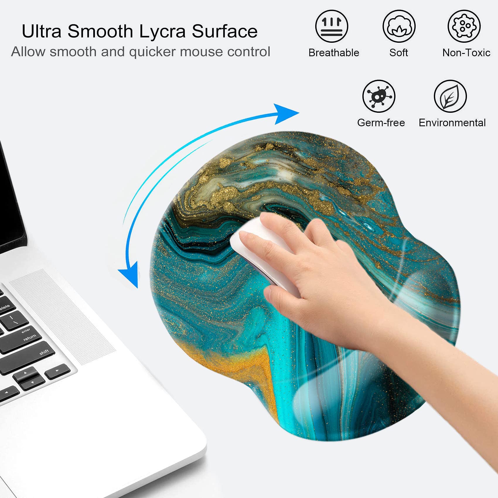Ergonomic Mouse Pad with Wrist Support - Non-Slip Desk Mousepad for Office, Computer, Laptop & Mac - Comfortable & Lightweight Gaming & Work Mouse Mat (Marble Design) - Perfect for Long Hours of Typing, Gaming & Office Work