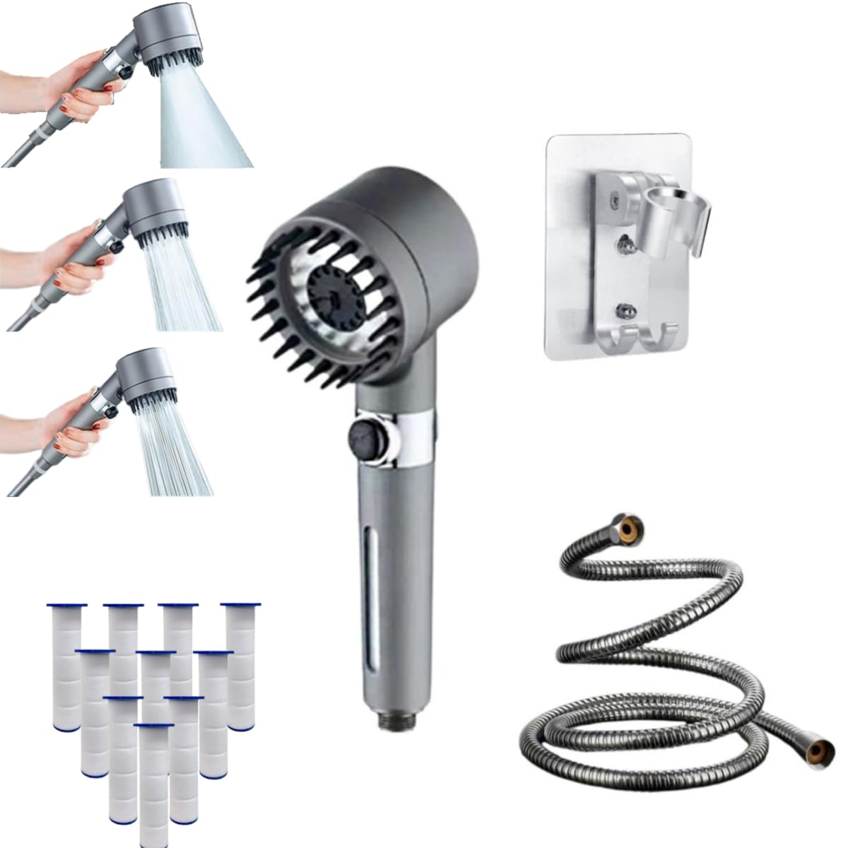 Drivse Iondrops High Pressure Shower Head with Filter - German Multifunctional Massage Showerhead Set with Adjustable Spray Modes & 10 Replacement Filter Cottons - Perfect for Home Spa, Bathroom Upgrade & Water Saving
