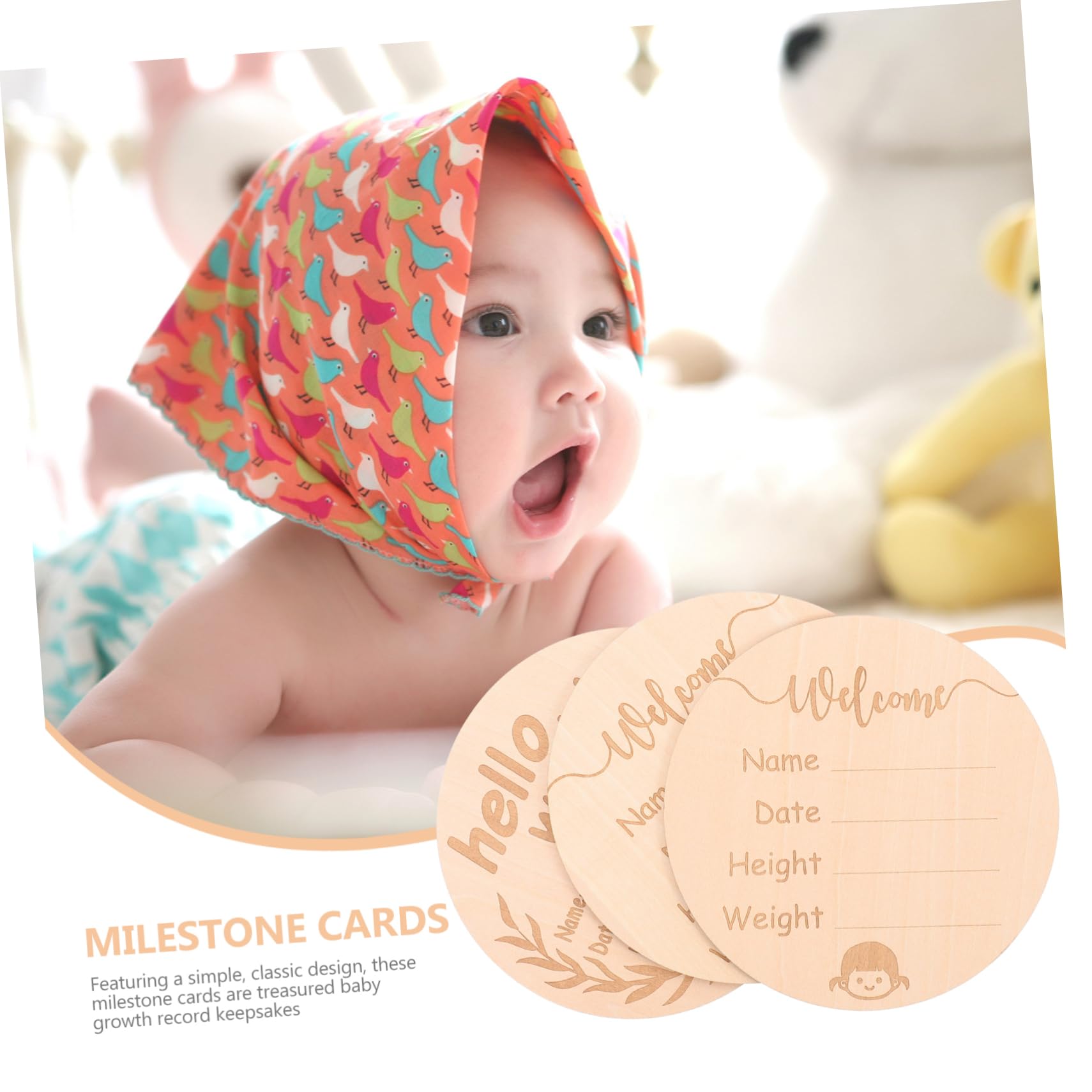 BESTonZON 3-Piece Wooden Baby Milestone Cards Set - Newborn Name Signs & Growth Record Keepsake - Perfect for Baby Showers, First Birthday Gifts, and Monthly Photo Props