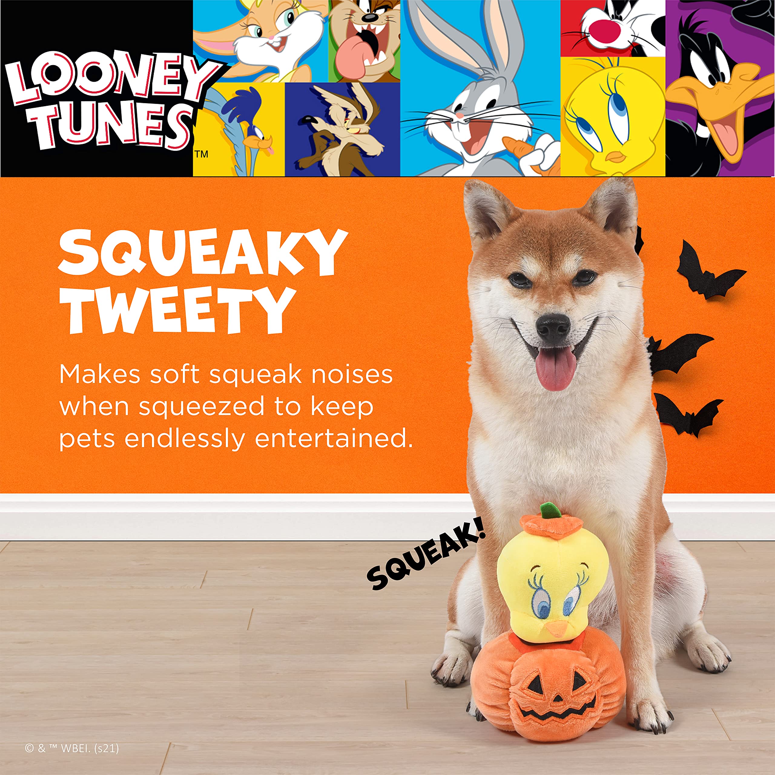 Looney Tunes Tweety Bird Plush Dog Toy with Squeaker - Halloween Pumpkin Head Stuffed Animal for Small Dogs | Durable Chew Toy for Puppies & Pets (6 Inch, FF16872) - Perfect for Playtime, Training Rewards & Cuddling