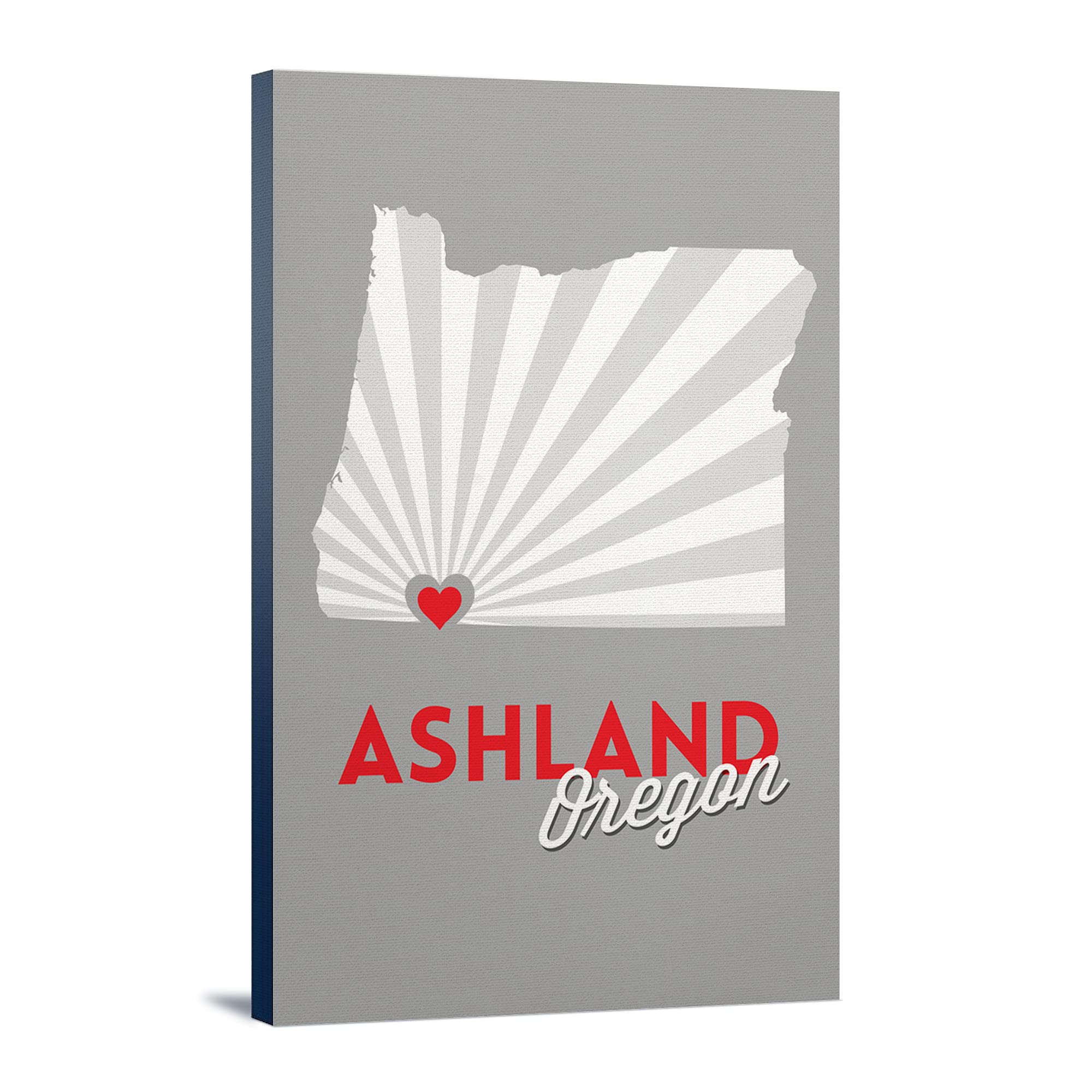 Ashland Oregon State Red Heart Art Print - 24x36 Gallery Wrapped Canvas Wall Decor for Living Room, Bedroom & Office