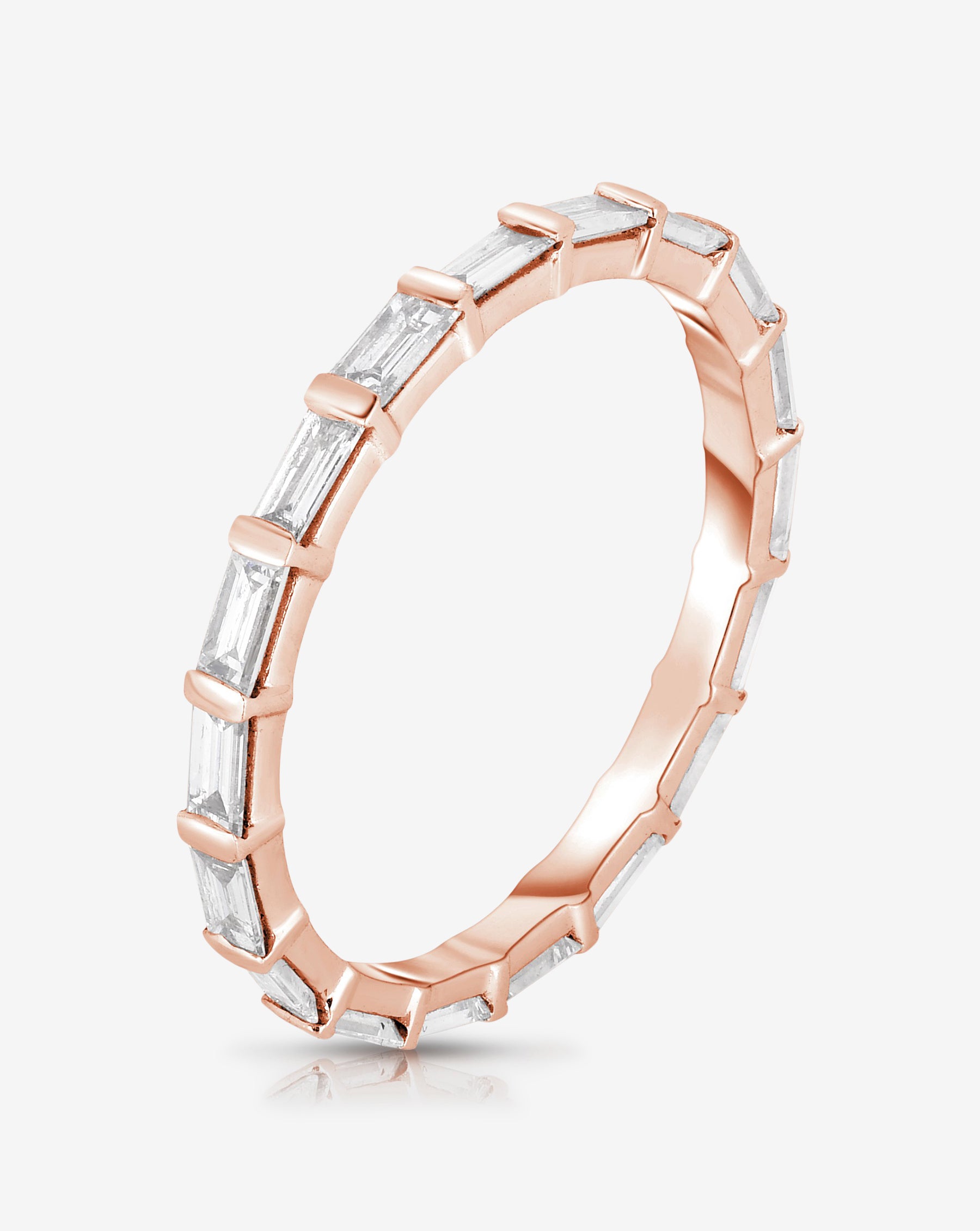Elegant Baguette Bar Eternity Band Ring - 14K Gold or Platinum Wedding Band for Women, Stackable Thin Diamond Ring for Anniversary, Engagement, or Bridal Jewelry Gift