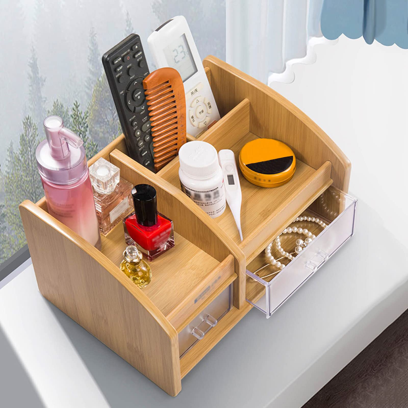 JHSLXD Creative Multifunction Wooden Storage Box - Office Desktop Organizer, Pen Holder & Debris Container | Perfect for Home Office, Study Desk, and Craft Room Organization